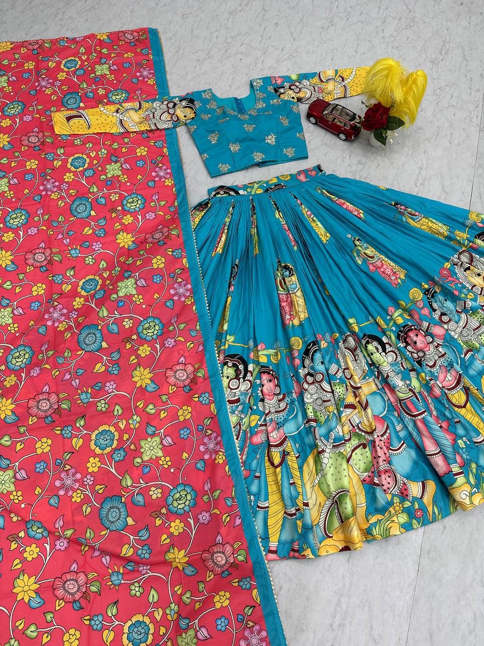 Kalamkari Print Lehenga Choli Set Kalamkari Print Lehenga Choli Set