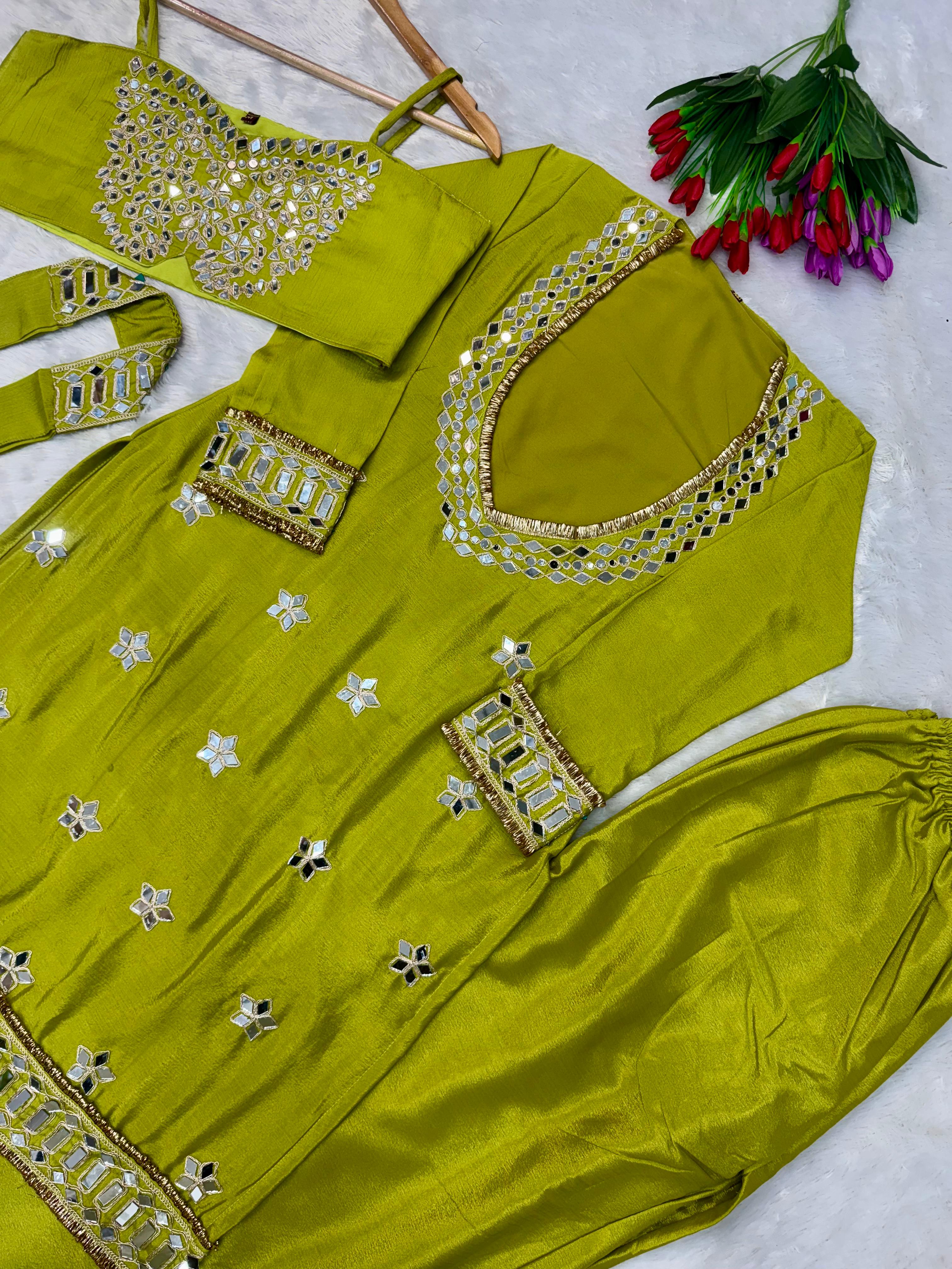 Party Wear Chinon Dress Set with Mirror Work Party Wear Chinon Dress Set with Mirror Work