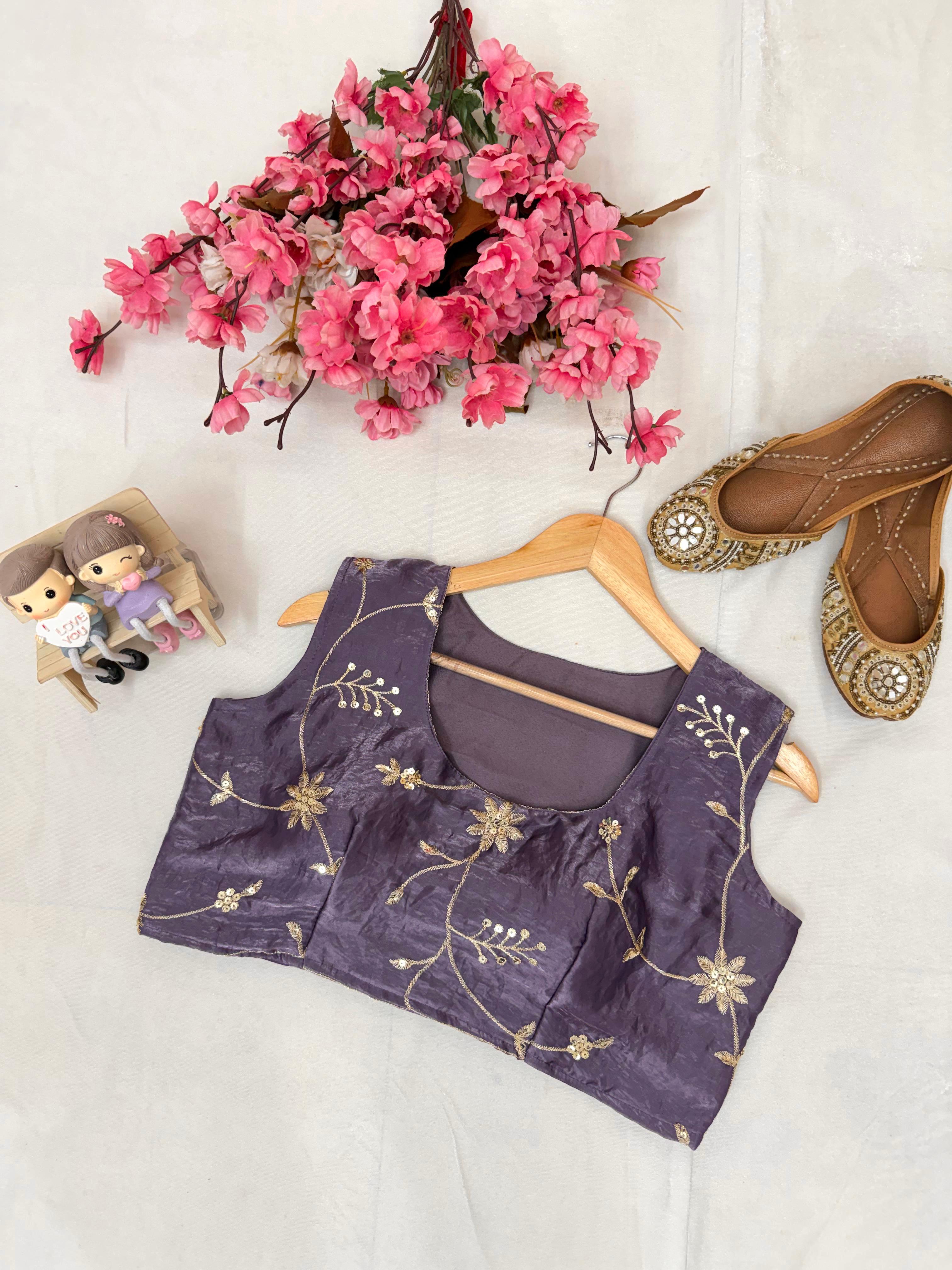 Kurti Blouse-Plazzo Set with Zari & Sequins Embroidery Kurti Blouse-Plazzo Set with Zari & Sequins Embroidery