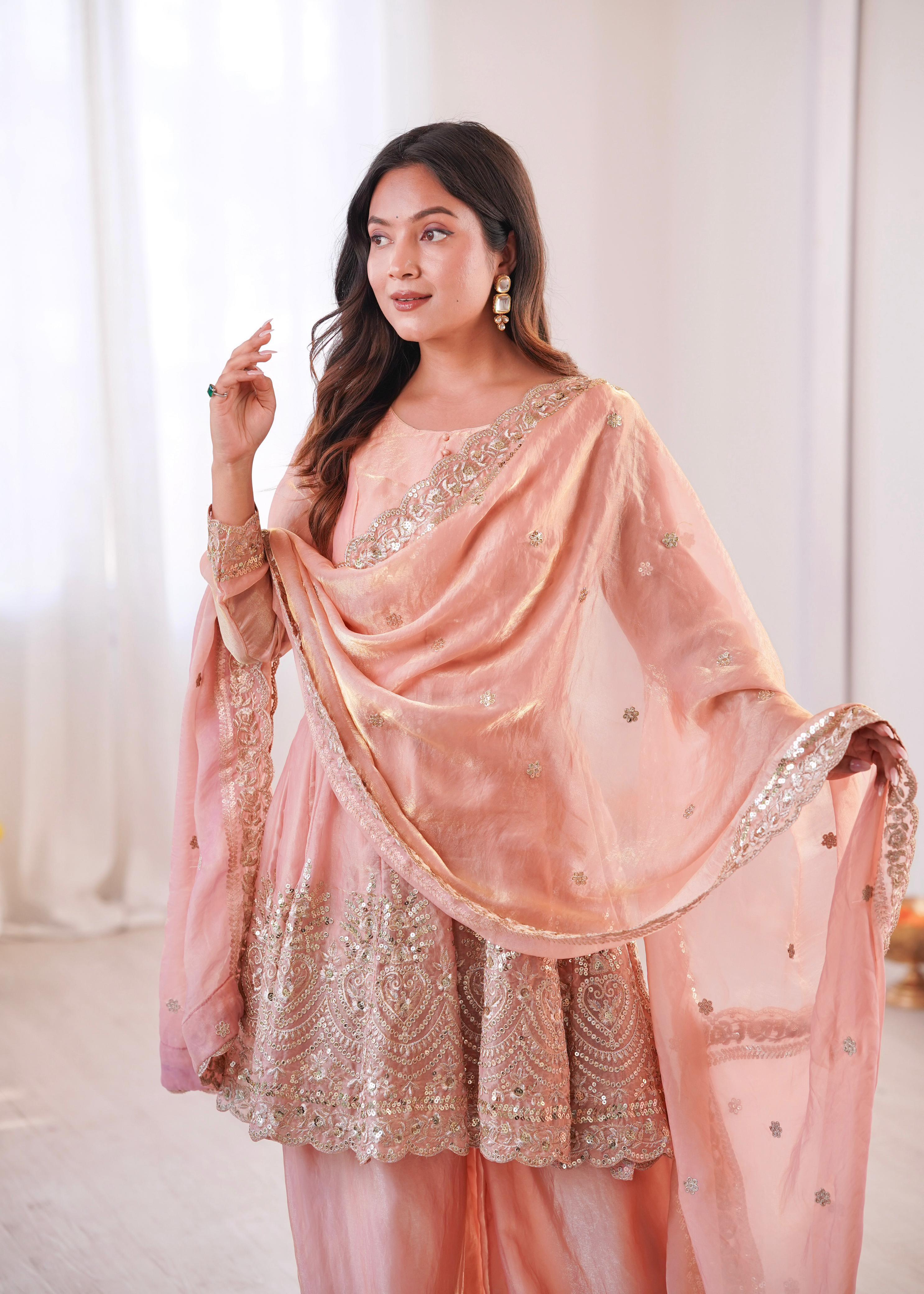 Designer Party Wear Fandy Silk Set with Mirror Work (Code: SSC-658) Designer Party Wear Fandy Silk Set with Mirror Work (Code: SSC-658)