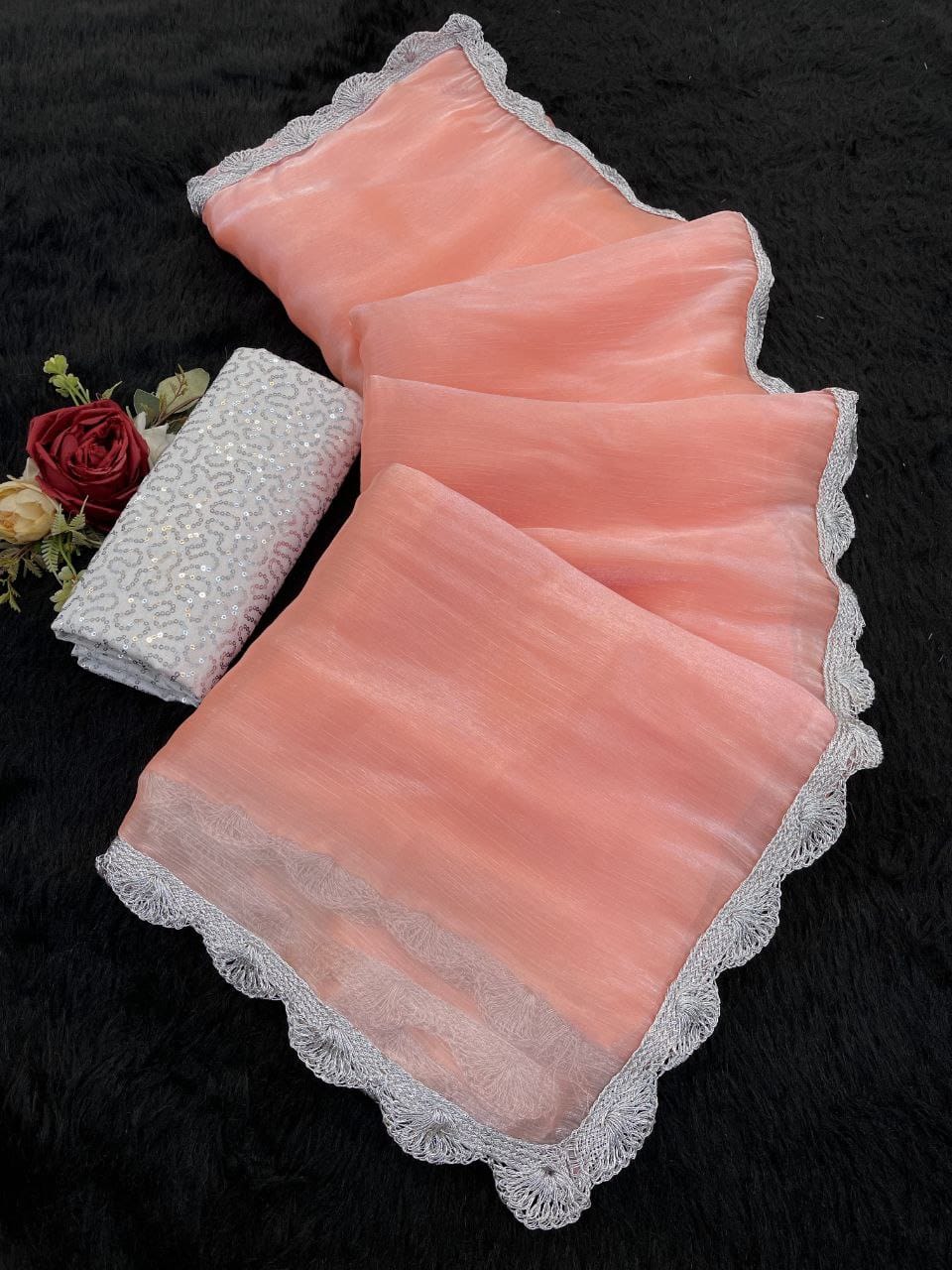 Bollywood Trending Jimmy Choo Saree with Embroidered Blouse Bollywood Trending Jimmy Choo Saree with Embroidered Blouse