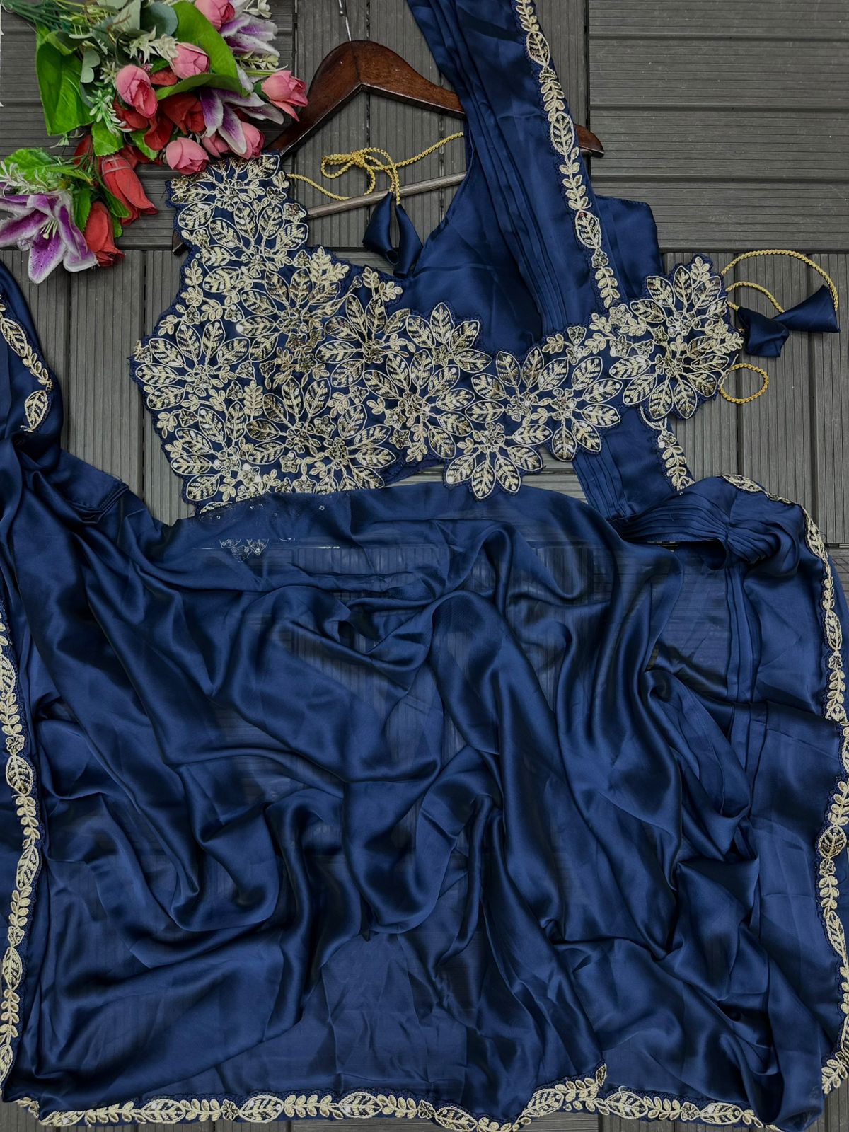 Ready to Wear Embroidered Rangoli Saree with Stitched Blouse Ready to Wear Embroidered Rangoli Saree with Stitched Blouse