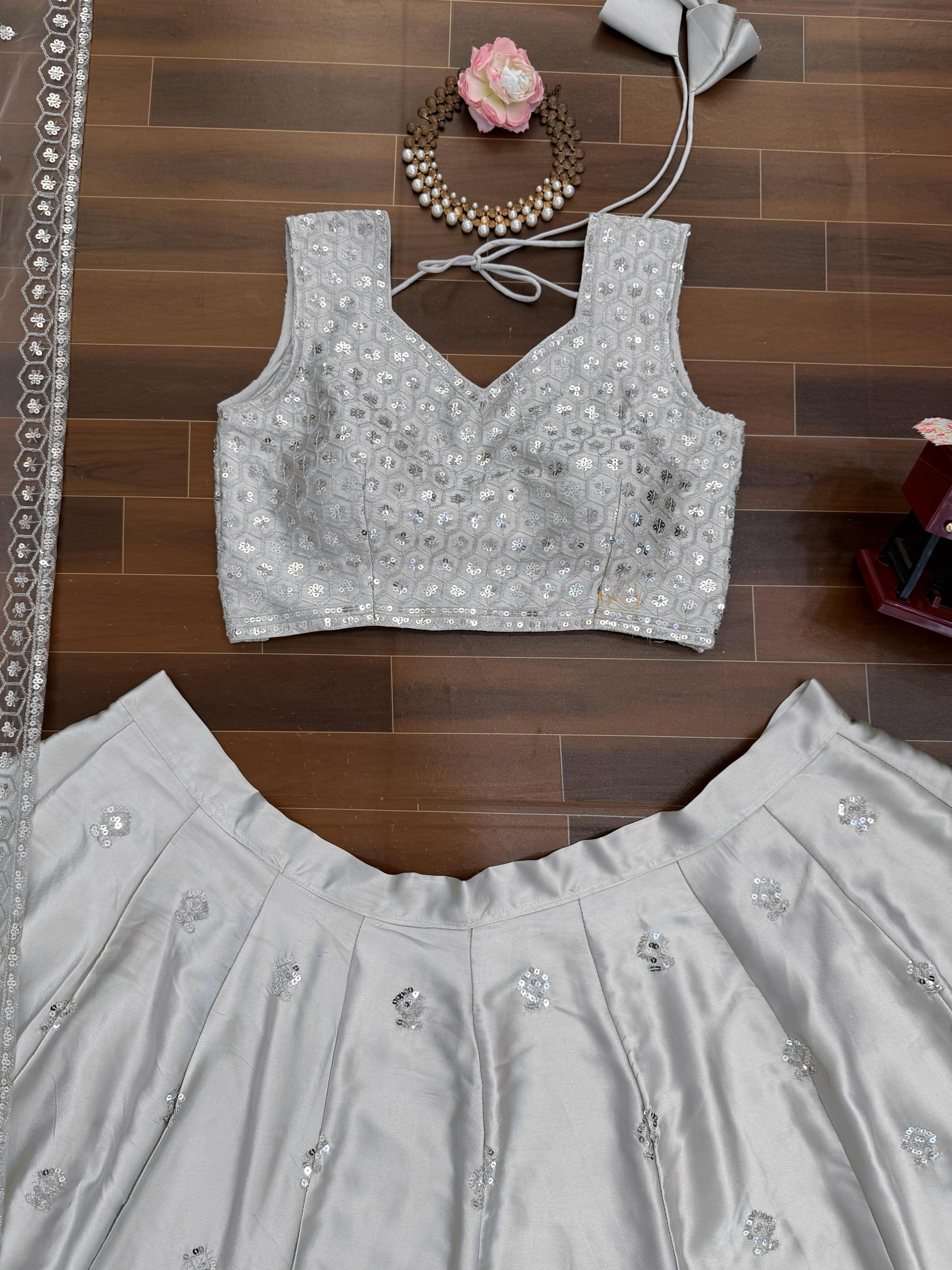 Designer Japan Satin Embroidered Lehenga Choli Set Designer Japan Satin Embroidered Lehenga Choli Set