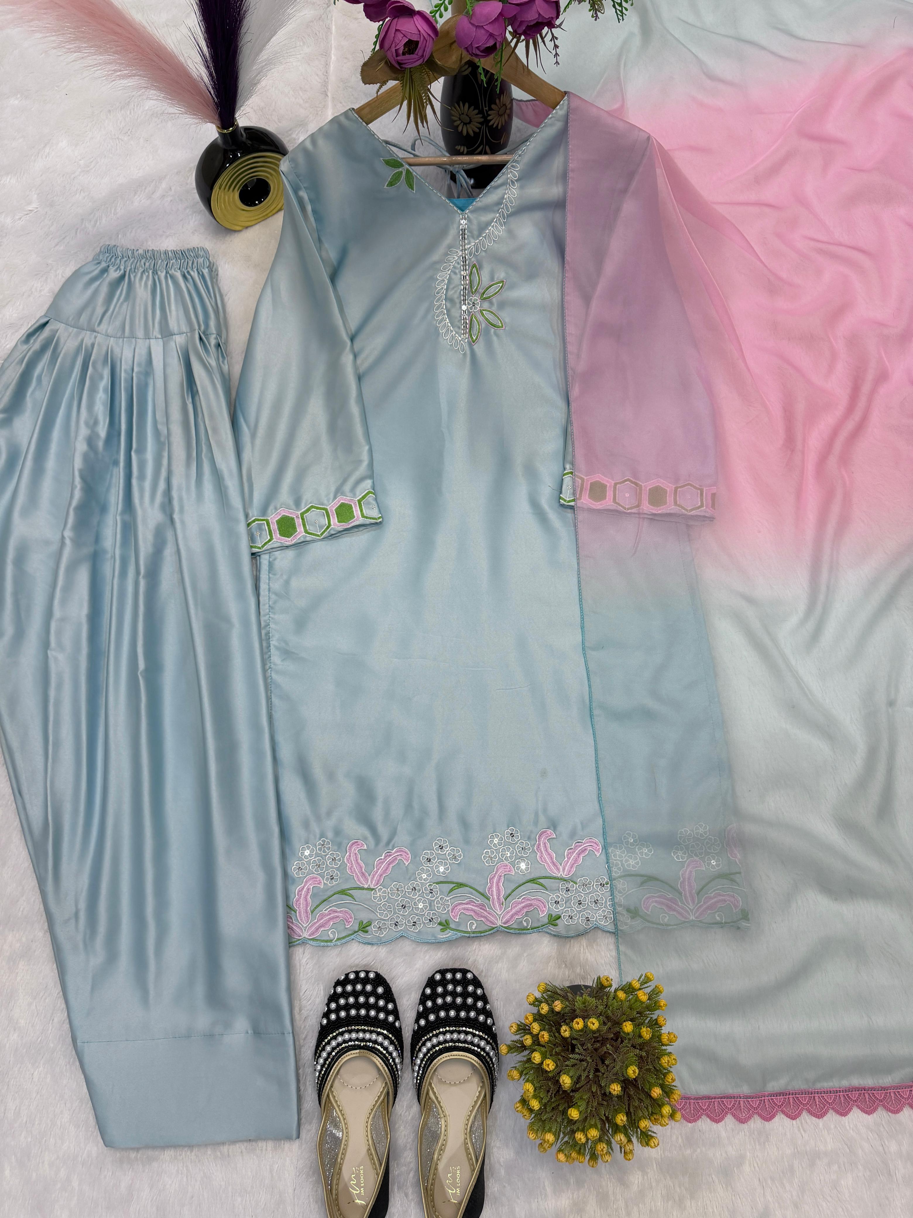 Designer Party Wear Top with Farshi Salwar Set Designer Party Wear Top with Farshi Salwar Set