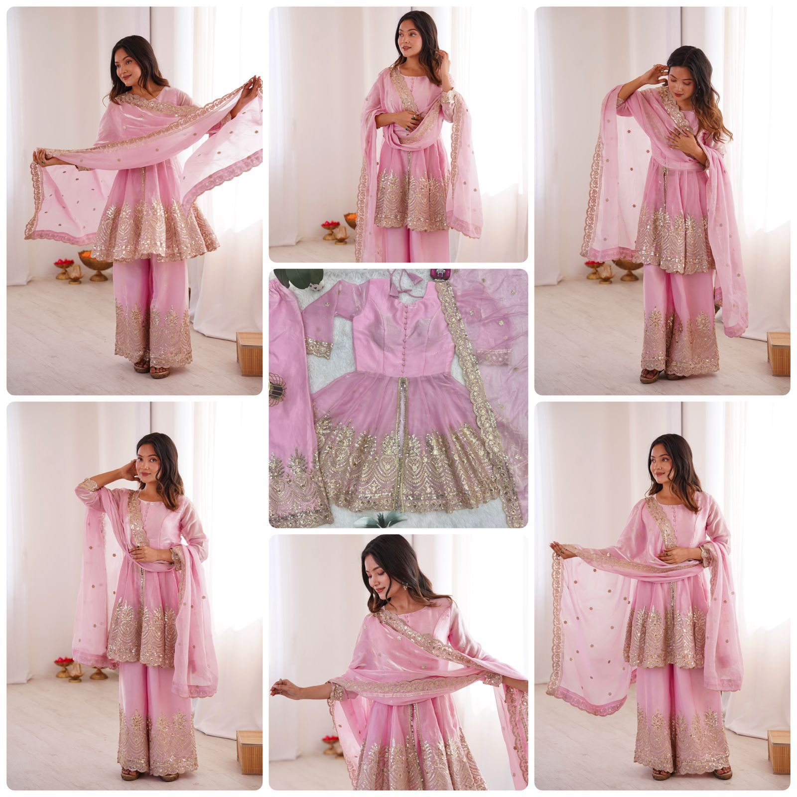 Designer Party Wear Fandy Silk Set with Mirror Work (Code: SSC-658) Designer Party Wear Fandy Silk Set with Mirror Work (Code: SSC-658)