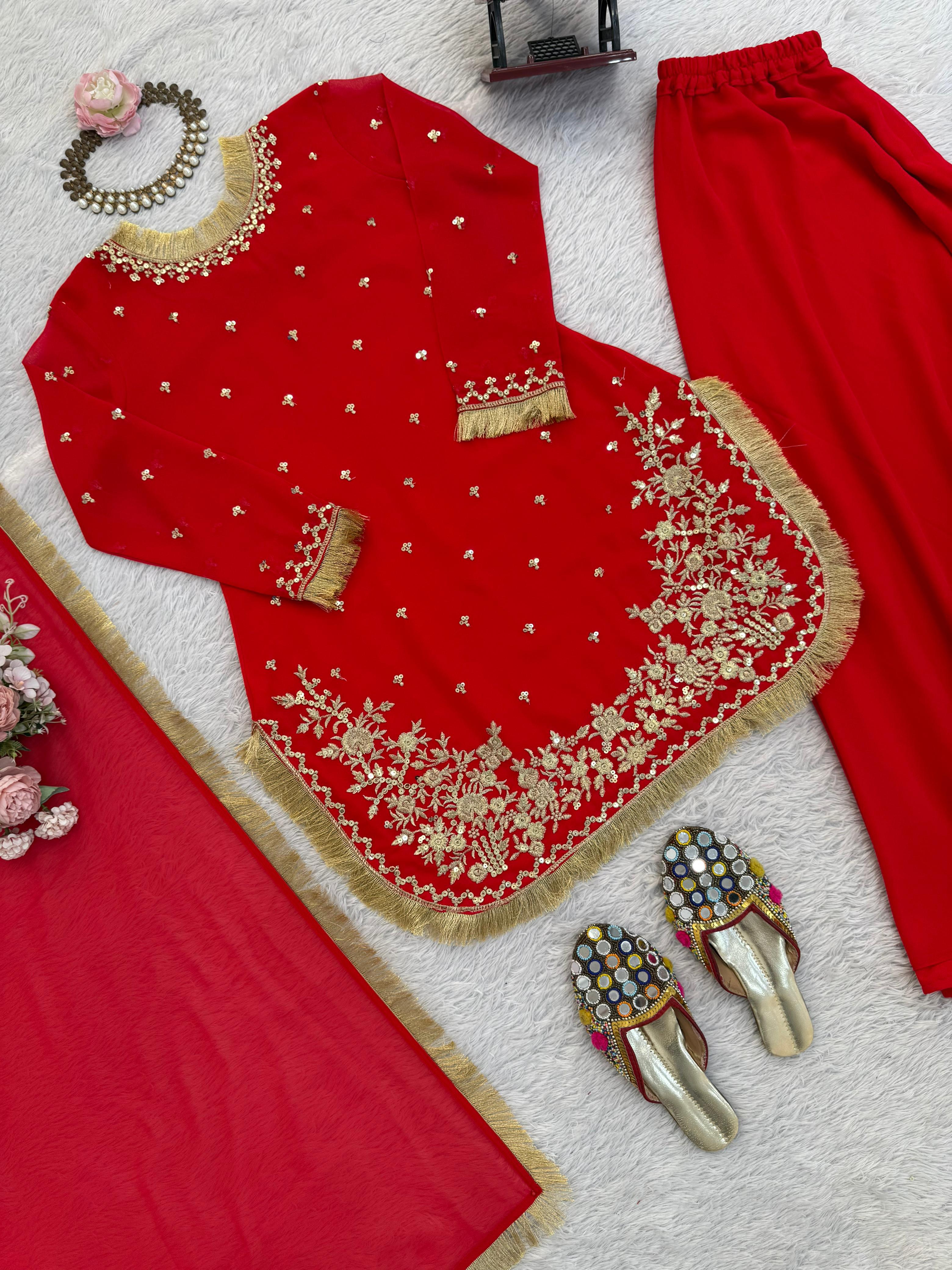 Designer Faux Georgette Sharara Set with Lace Work (Code: 1568) Designer Faux Georgette Sharara Set with Lace Work (Code: 1568)