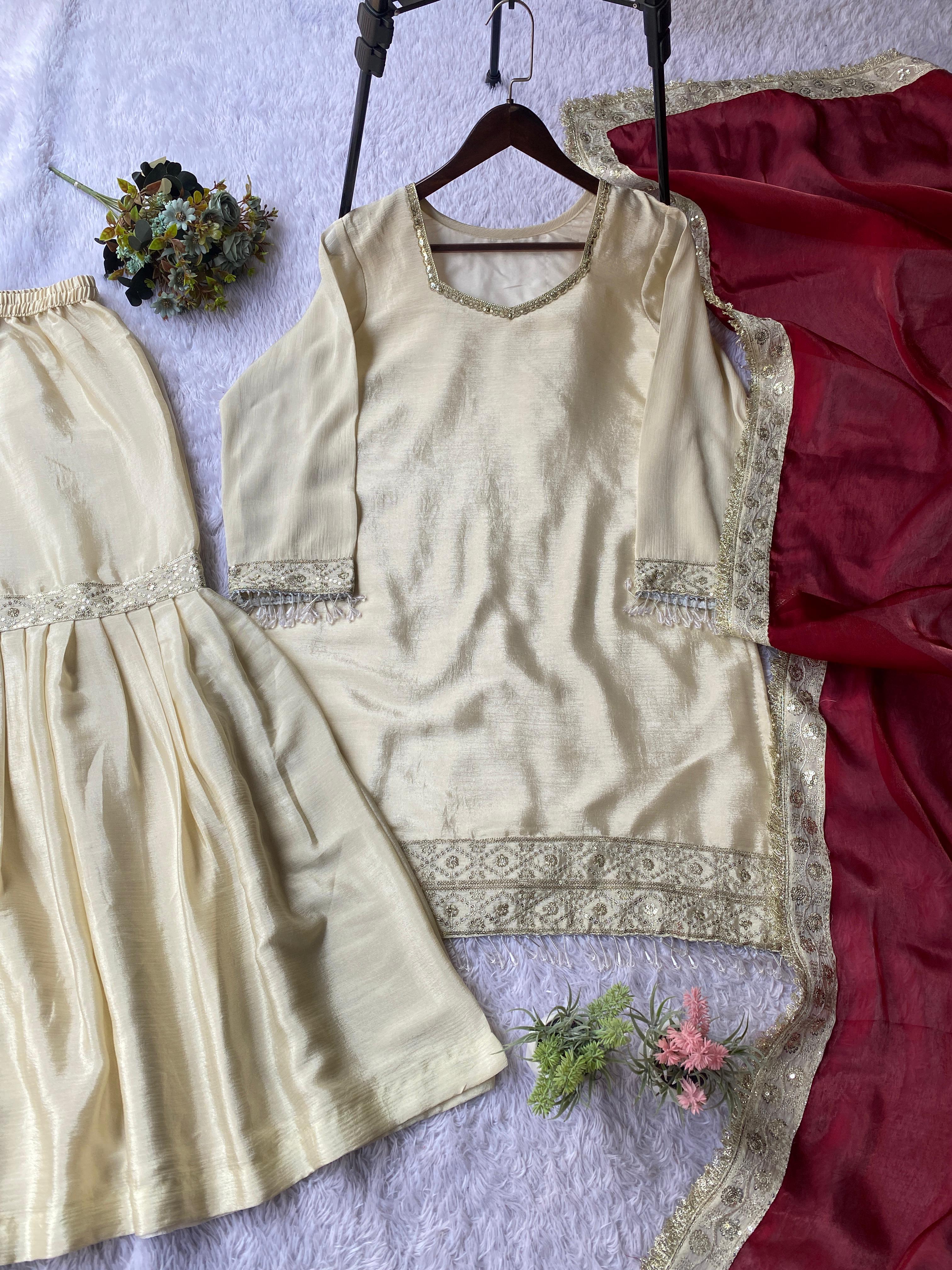 Sequence Embroidered Chinon Sharara Set with Dupatta Sequence Embroidered Chinon Sharara Set with Dupatta