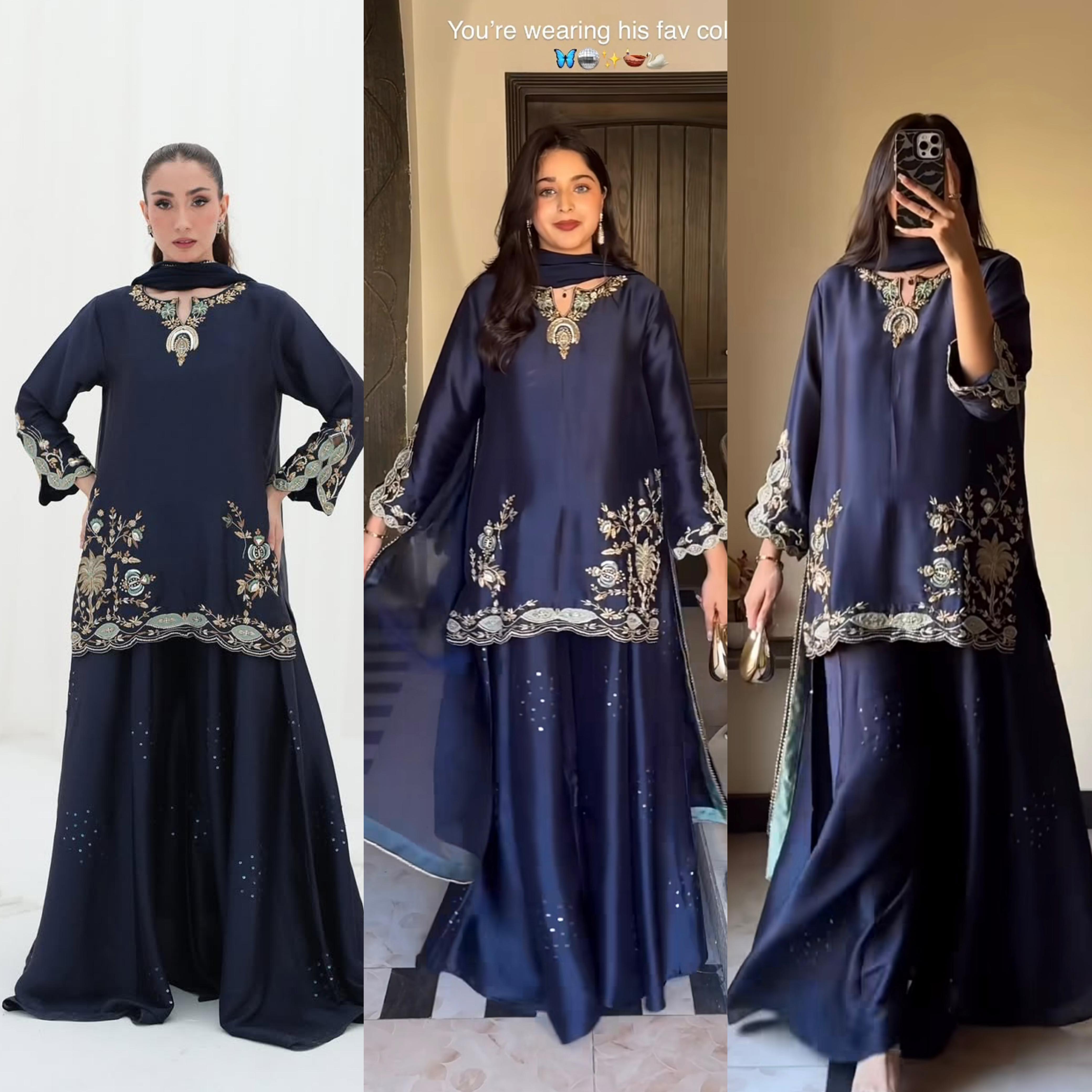 Designer Crepe Silk Sharara Suit Set (Code: 2033) Designer Crepe Silk Sharara Suit Set (Code: 2033)