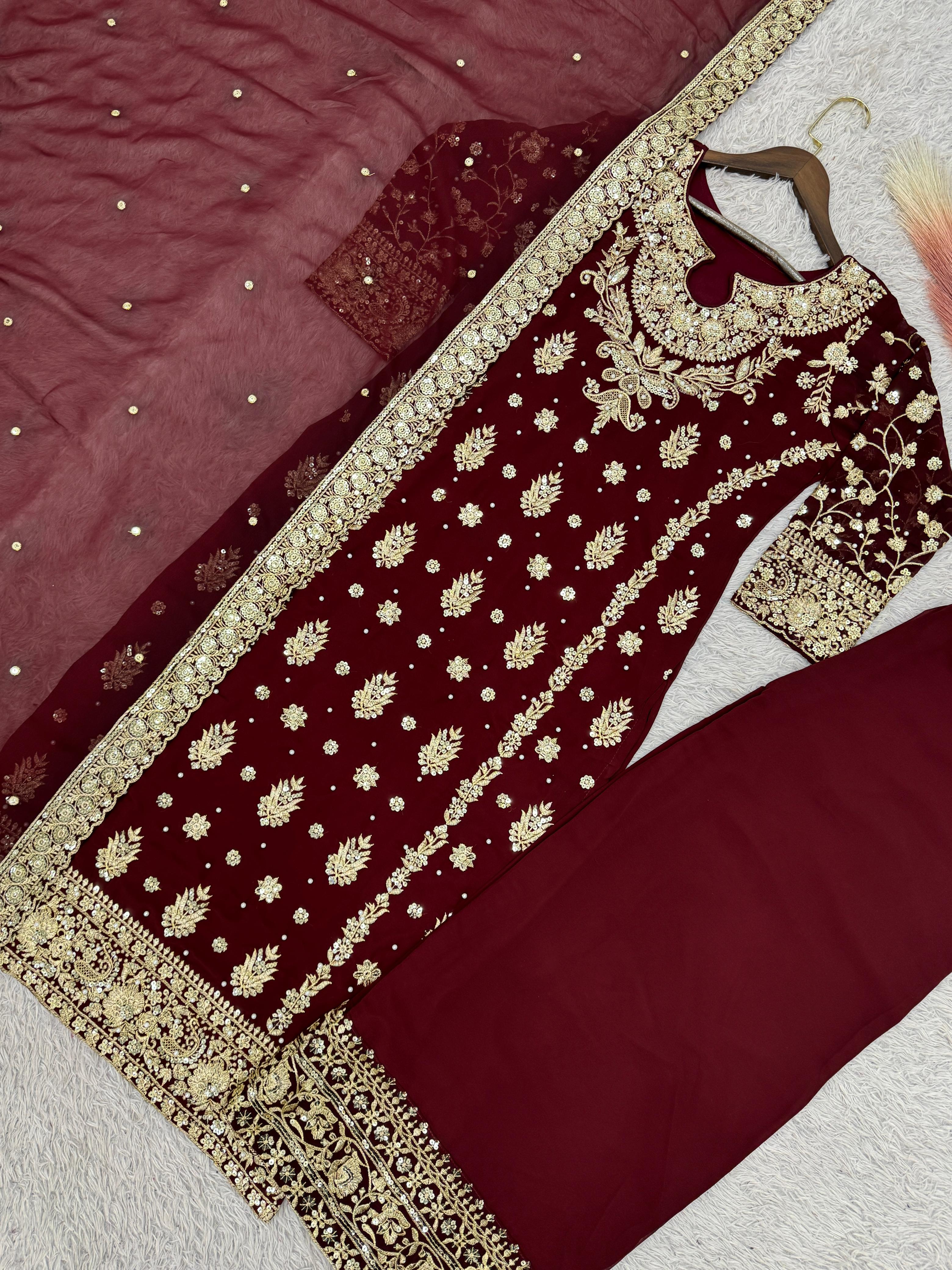 Heavy Embroidered Top-Plazzo Set with Dupatta Heavy Embroidered Top-Plazzo Set with Dupatta