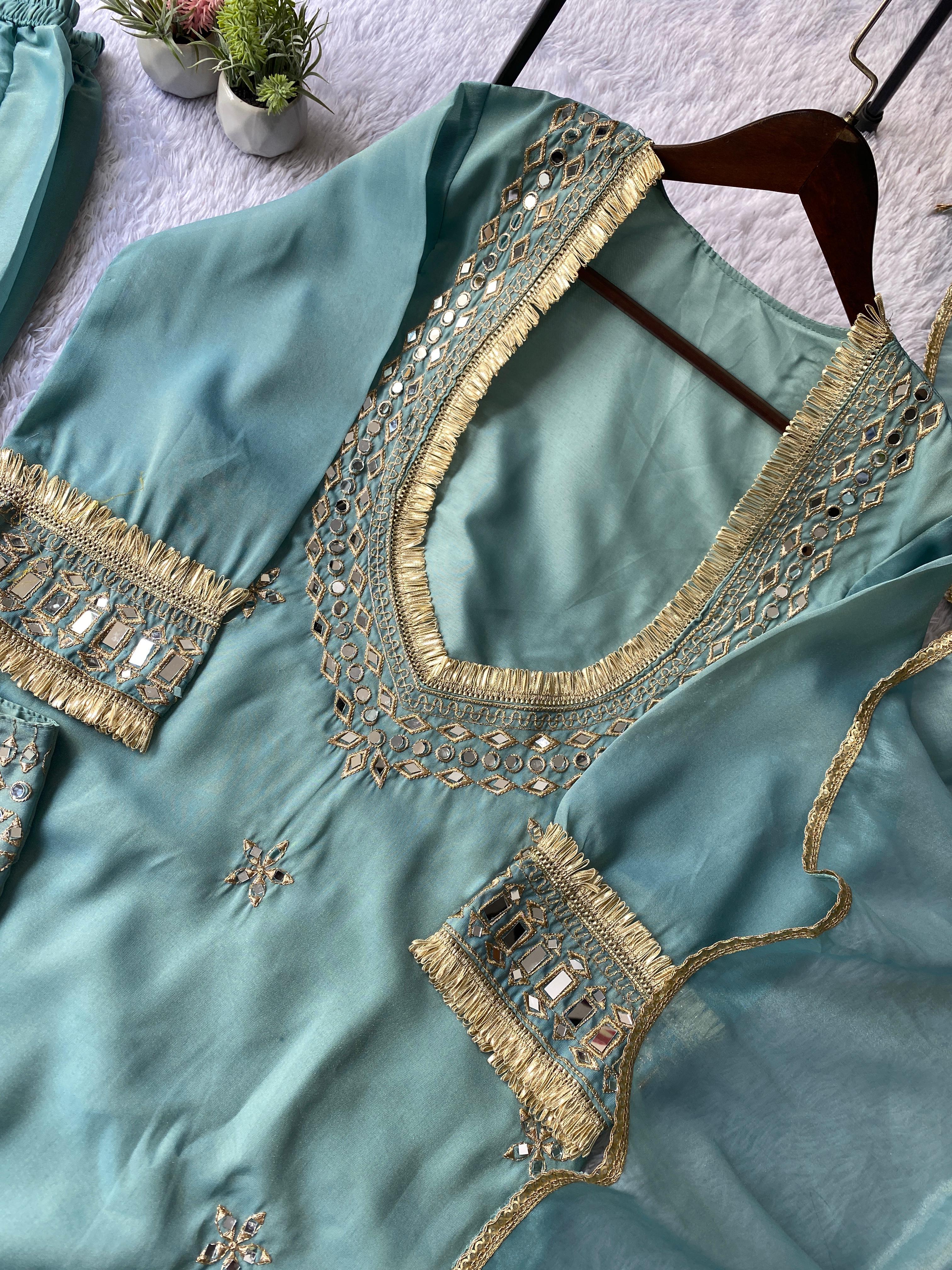 Exclusive 4-Piece Palazzo Set with Real Mirror Work Exclusive 4-Piece Palazzo Set with Real Mirror Work