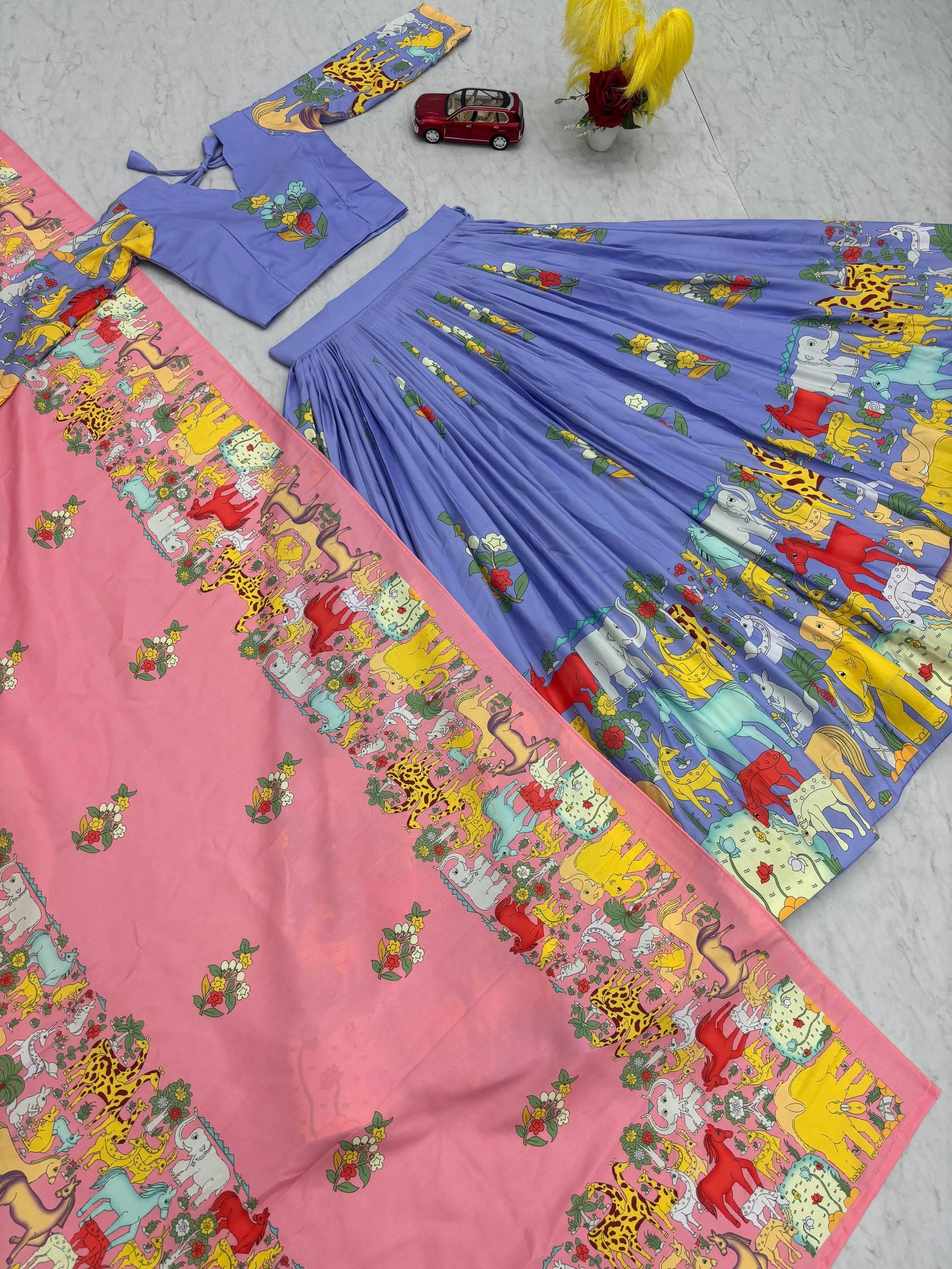 Kalamkari Cotton Lehenga Choli Set Kalamkari Cotton Lehenga Choli Set