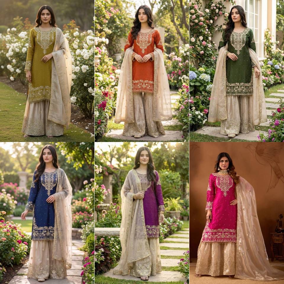 Designer GMY Silk Embroidered Top Plazzo Dupatta Set Designer GMY Silk Embroidered Top Plazzo Dupatta Set