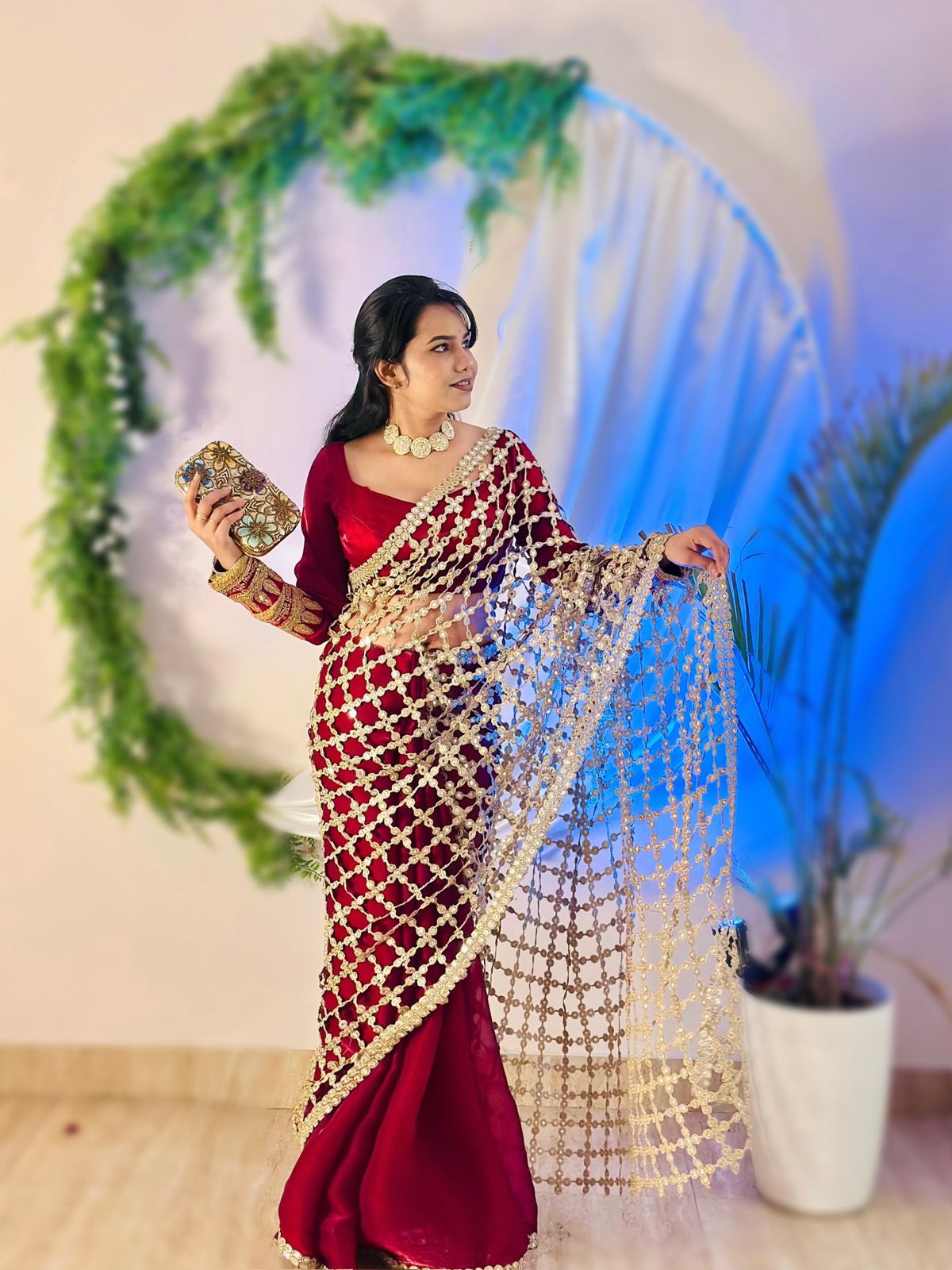 Designer Fendy Silk Saree with Real Mirror Work Designer Fendy Silk Saree with Real Mirror Work