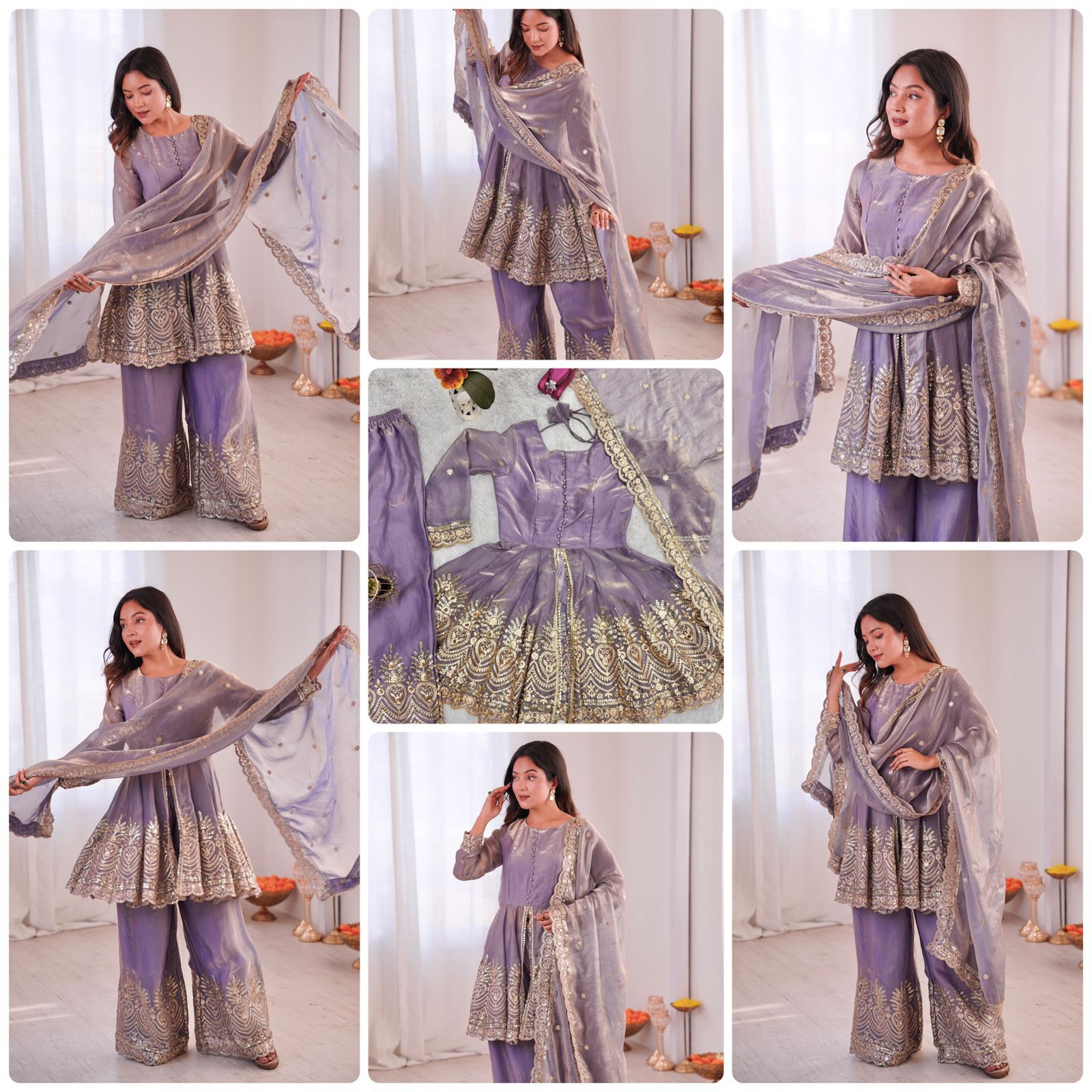 Designer Party Wear Fandy Silk Set with Mirror Work (Code: SSC-658) Designer Party Wear Fandy Silk Set with Mirror Work (Code: SSC-658)