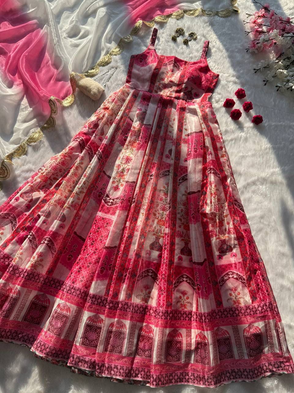 Designer Jimmy Organza Digital Printed Anarkali Gown Designer Jimmy Organza Digital Printed Anarkali Gown