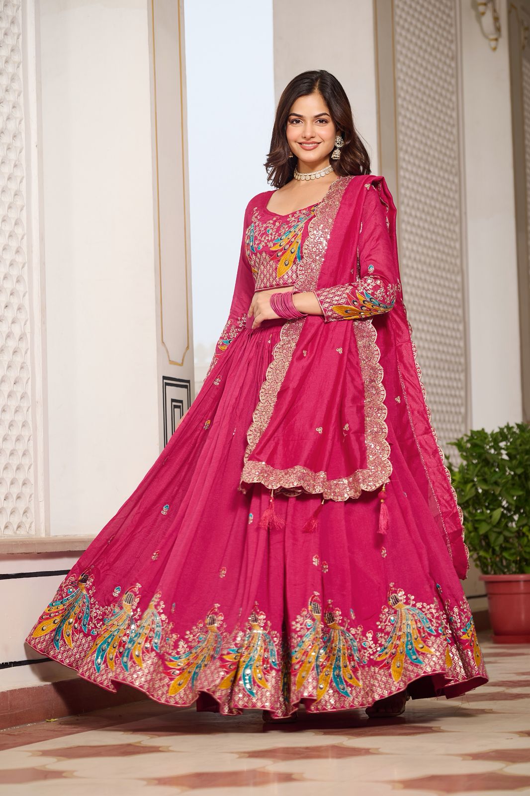 Designer Embroidered Vichitra Lehenga Choli Set Designer Embroidered Vichitra Lehenga Choli Set