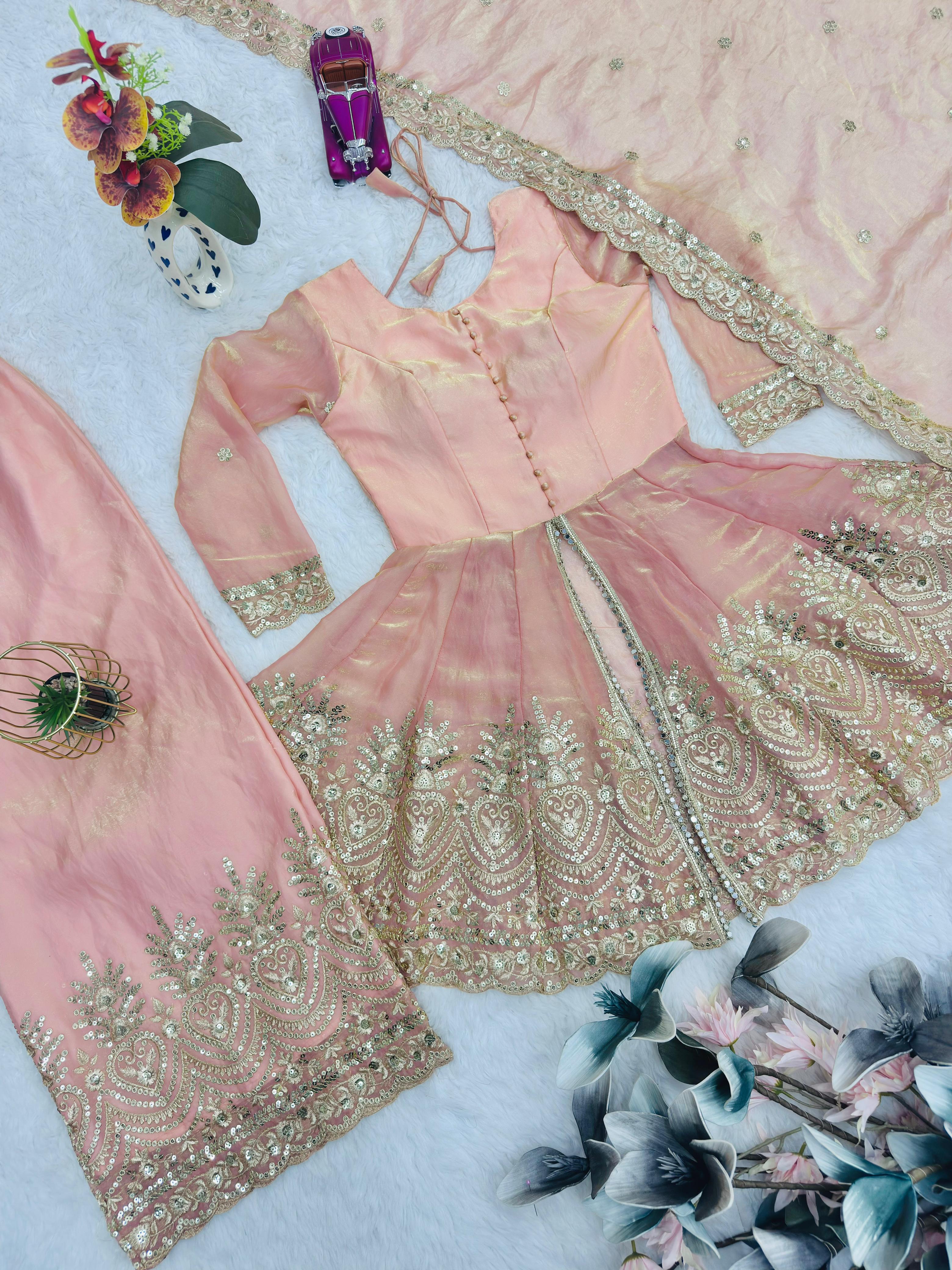 Designer Party Wear Fandy Silk Set with Mirror Work (Code: SSC-658) Designer Party Wear Fandy Silk Set with Mirror Work (Code: SSC-658)