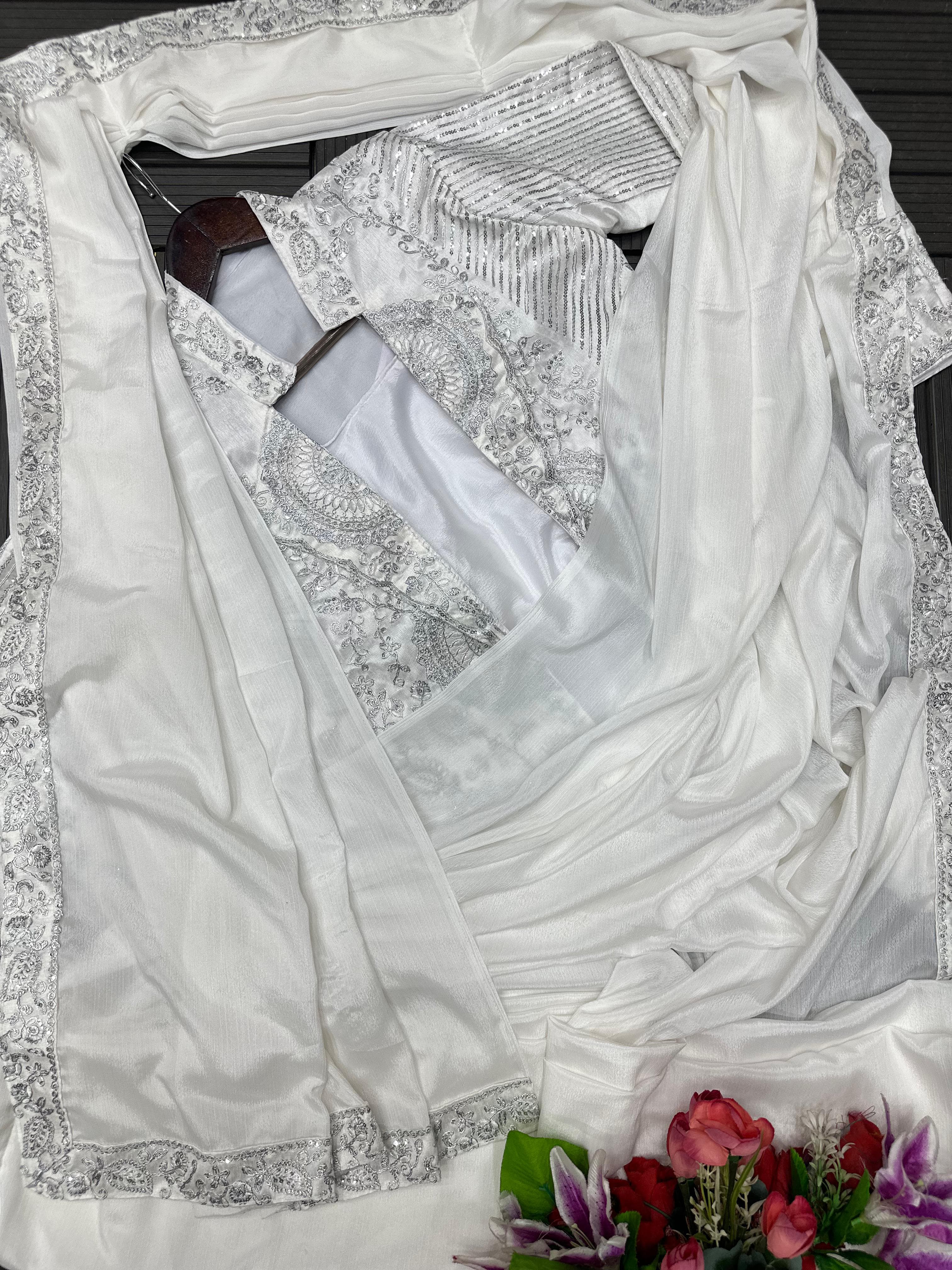 Ready to Wear Embroidery Sequence Saree with Full Koti Jacket Ready to Wear Embroidery Sequence Saree with Full Koti Jacket