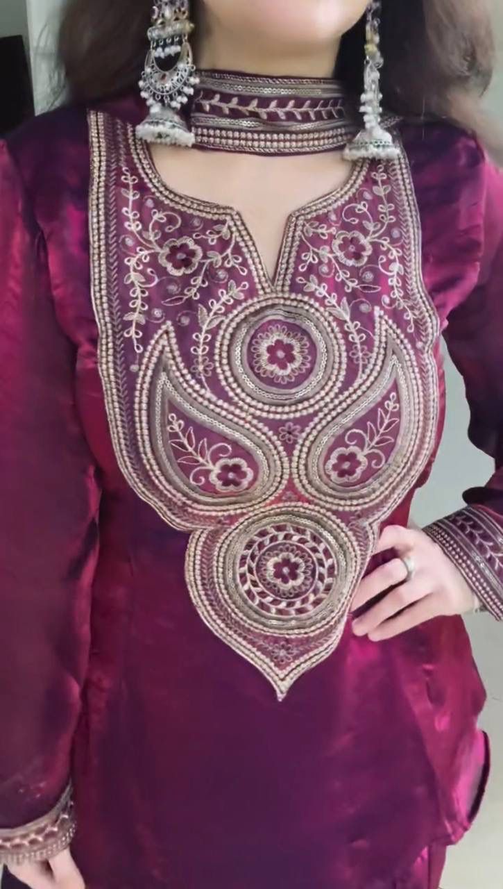 Designer Fendy Silk Embroidered Sharara Set Designer Fendy Silk Embroidered Sharara Set