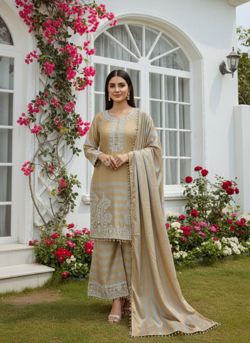 Embroidered Chinon Silk Top Plazzo Set with Dupatta Embroidered Chinon Silk Top Plazzo Set with Dupatta