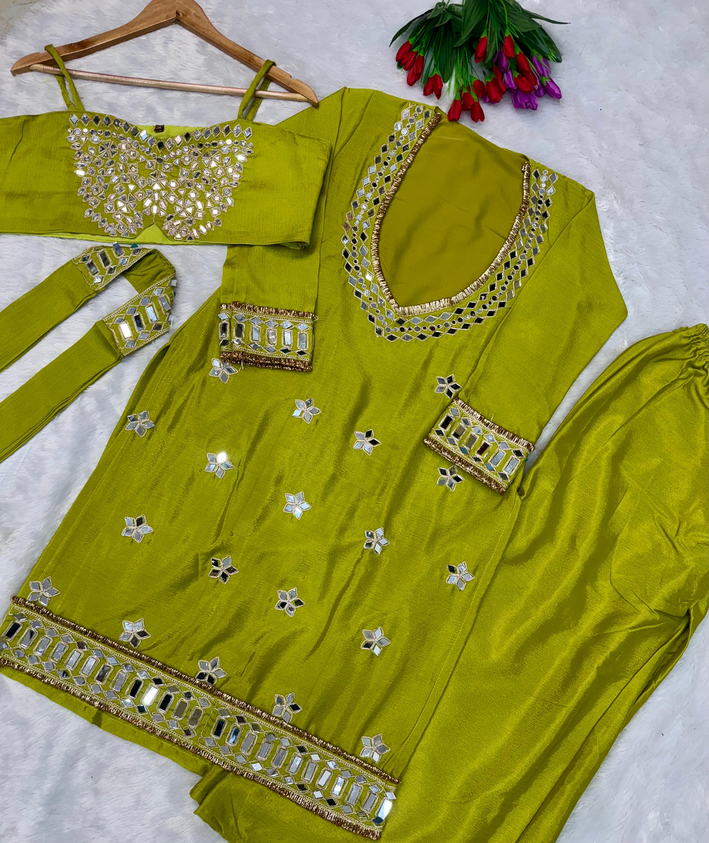 Party Wear Chinon Dress Set with Mirror Work Party Wear Chinon Dress Set with Mirror Work