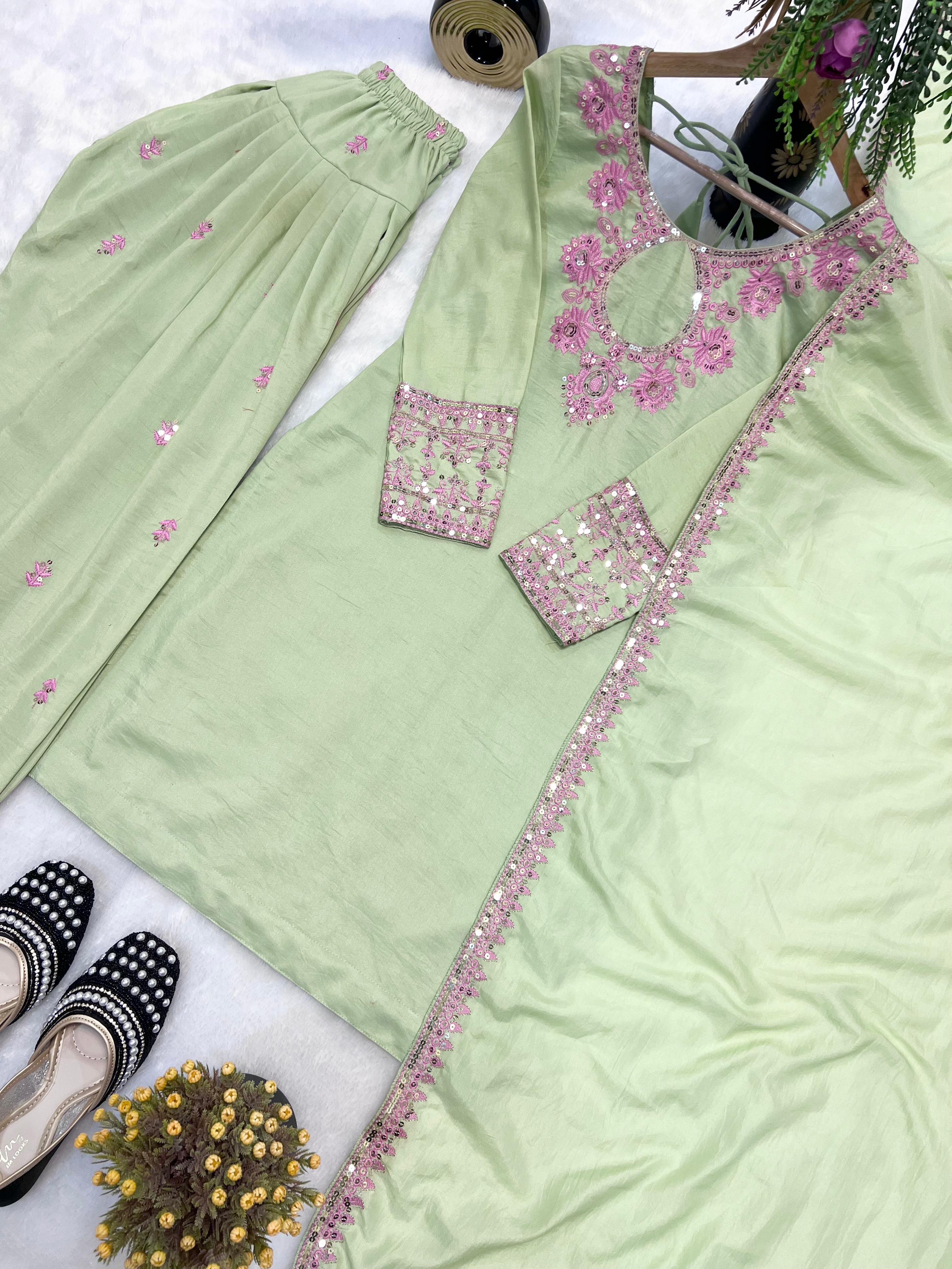Designer Party Wear Top with Farshi Salwar Set Designer Party Wear Top with Farshi Salwar Set