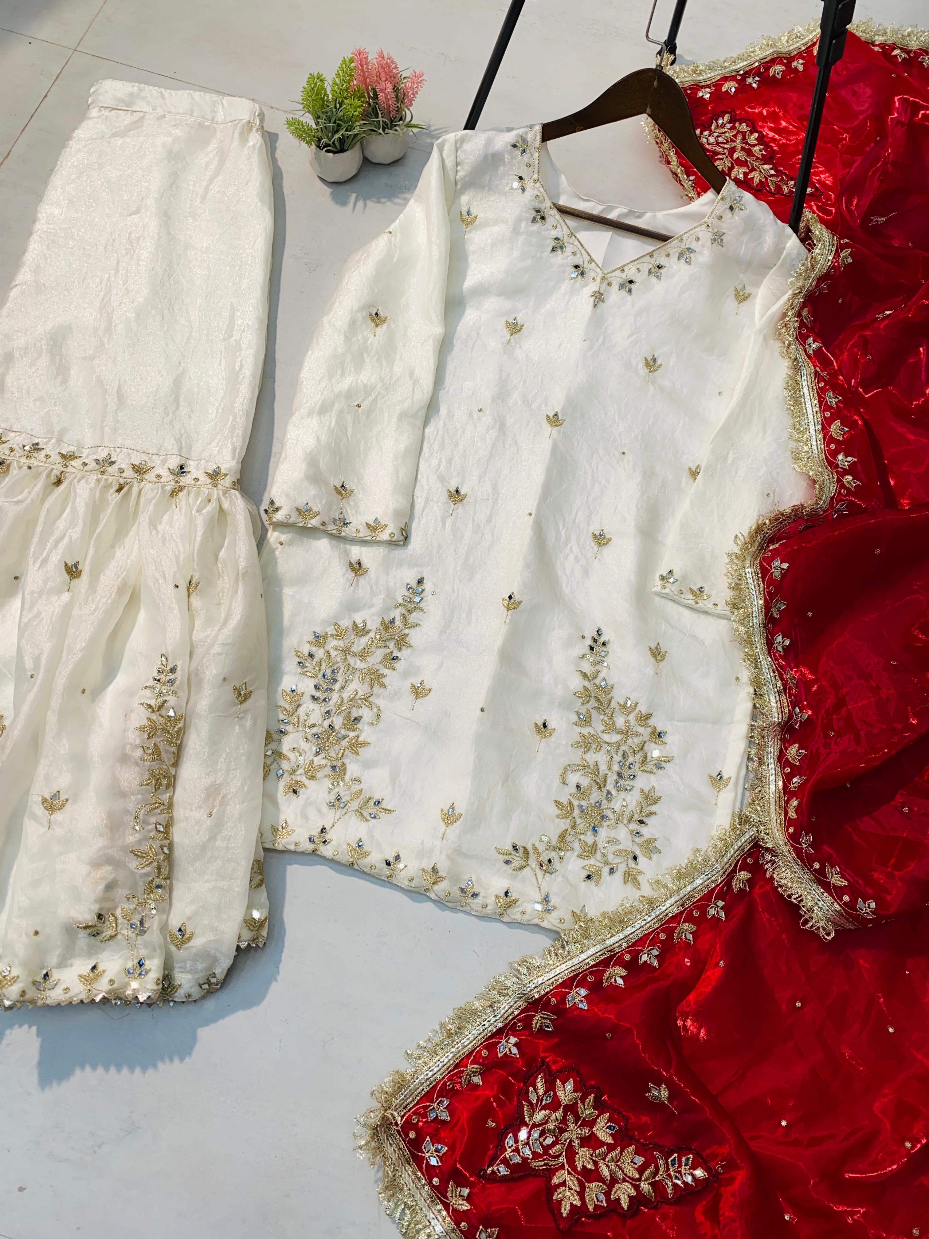 Designer Fendy Sharara Suit Set with Real Mirror Work Designer Fendy Sharara Suit Set with Real Mirror Work