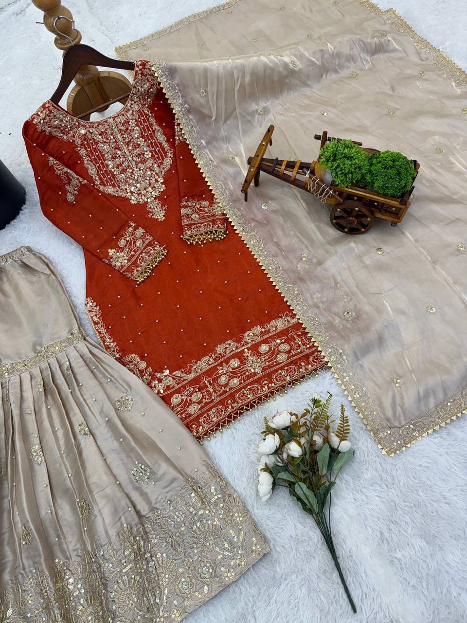 Designer GMY Silk Embroidered Top Plazzo Dupatta Set Designer GMY Silk Embroidered Top Plazzo Dupatta Set