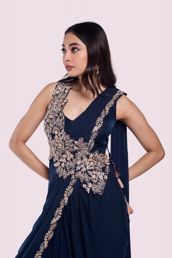 Ready to Wear Embroidered Rangoli Saree with Stitched Blouse Ready to Wear Embroidered Rangoli Saree with Stitched Blouse