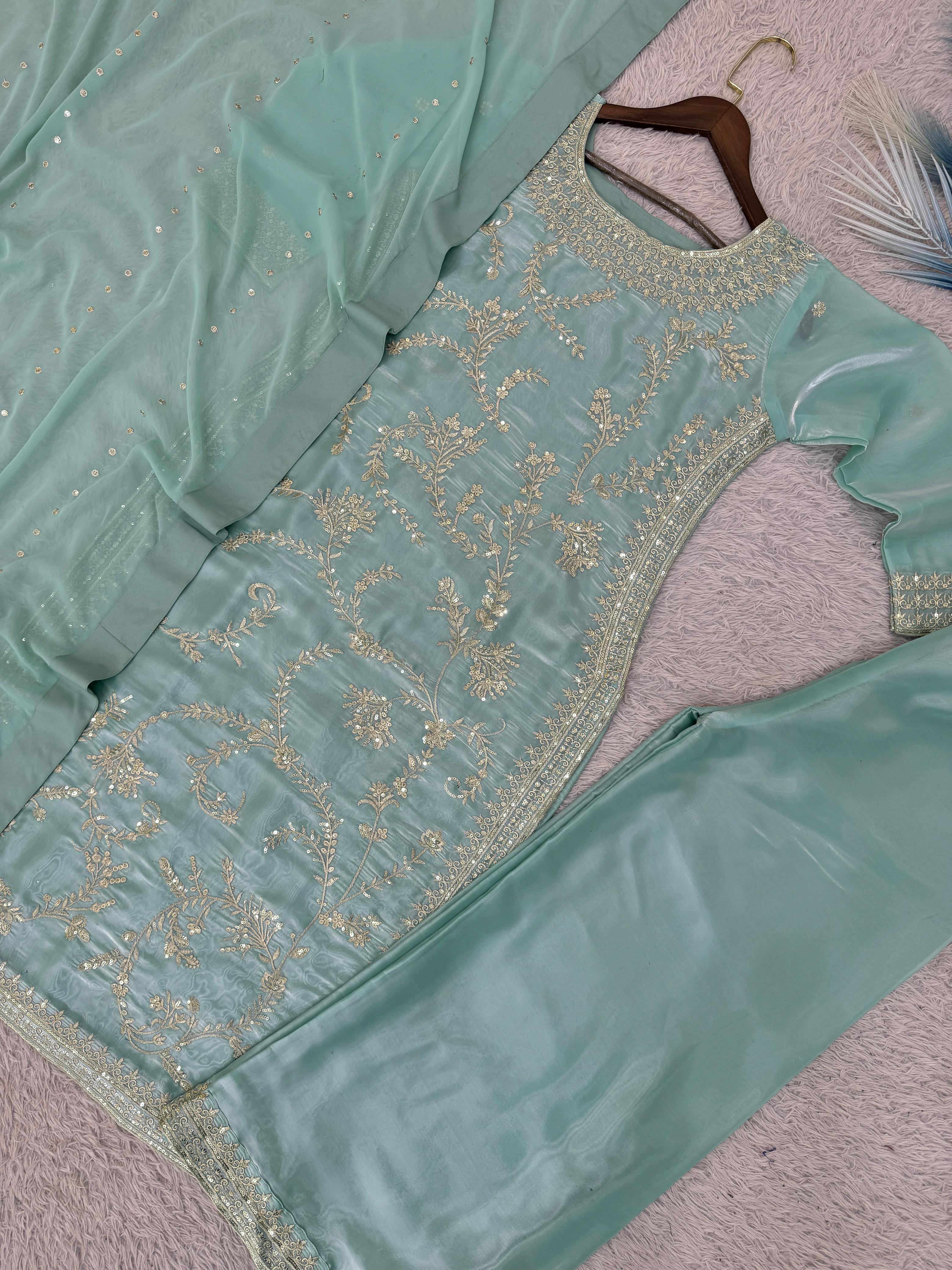 Fancy Embroidered Top-Plazzo Set with Dupatta Fancy Embroidered Top-Plazzo Set with Dupatta
