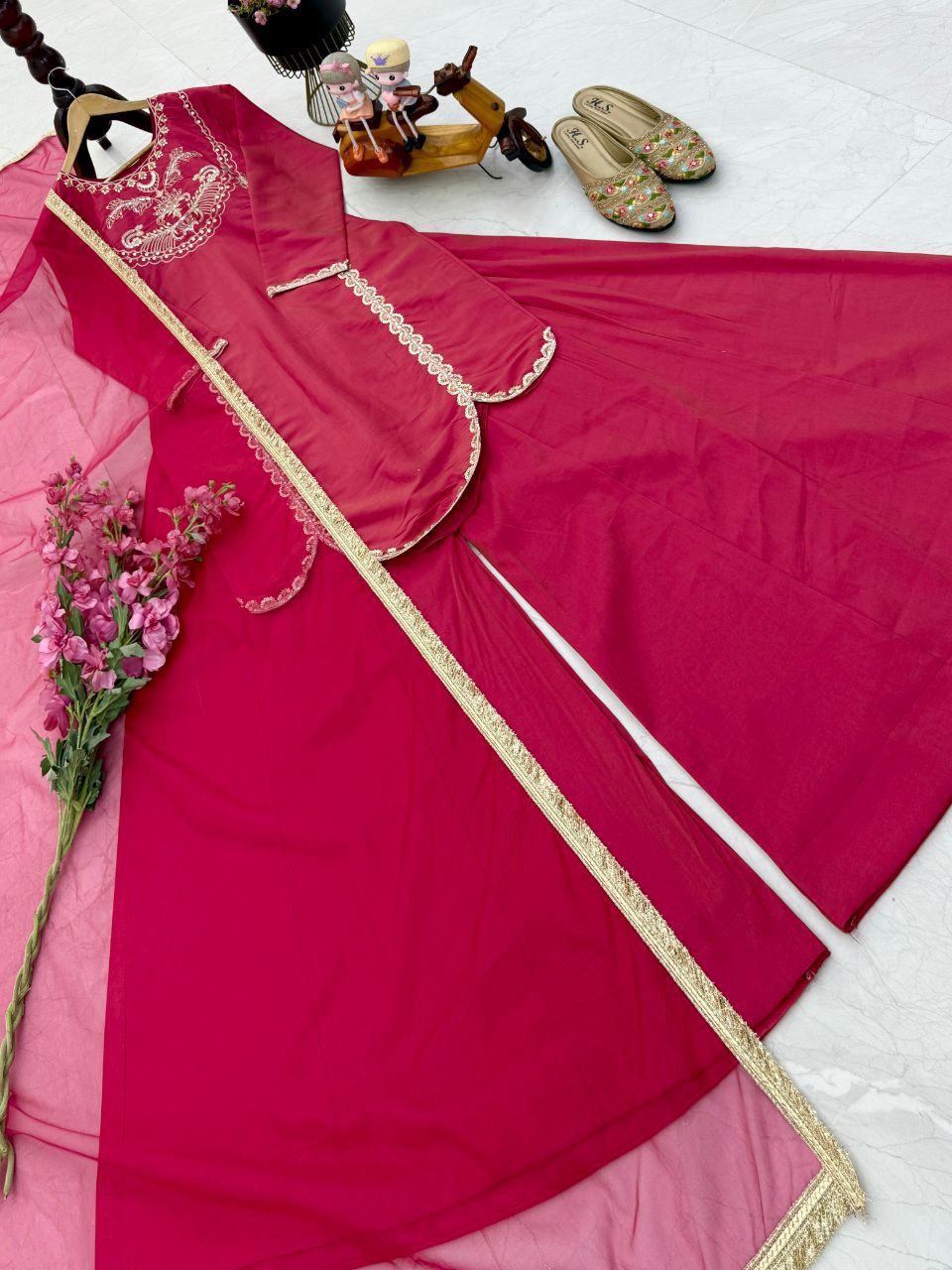 Designer Roman Silk Sharara Set with Embroidery Designer Roman Silk Sharara Set with Embroidery