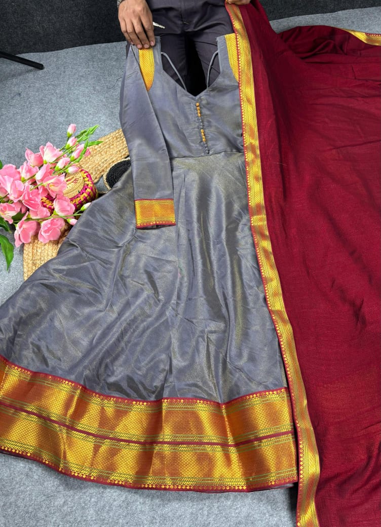 Amirtha Traditional Russian Silk Maxi Gown with Dupatta Amirtha Traditional Russian Silk Maxi Gown with Dupatta