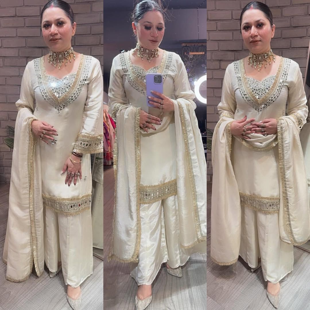 Exclusive 4-Piece Palazzo Set with Real Mirror Work Exclusive 4-Piece Palazzo Set with Real Mirror Work