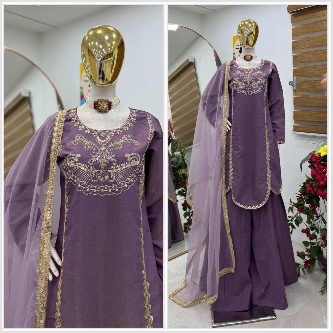 Designer Roman Silk Sharara Set with Embroidery Designer Roman Silk Sharara Set with Embroidery