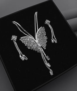 Butterfly Pendant Necklace with Earrings