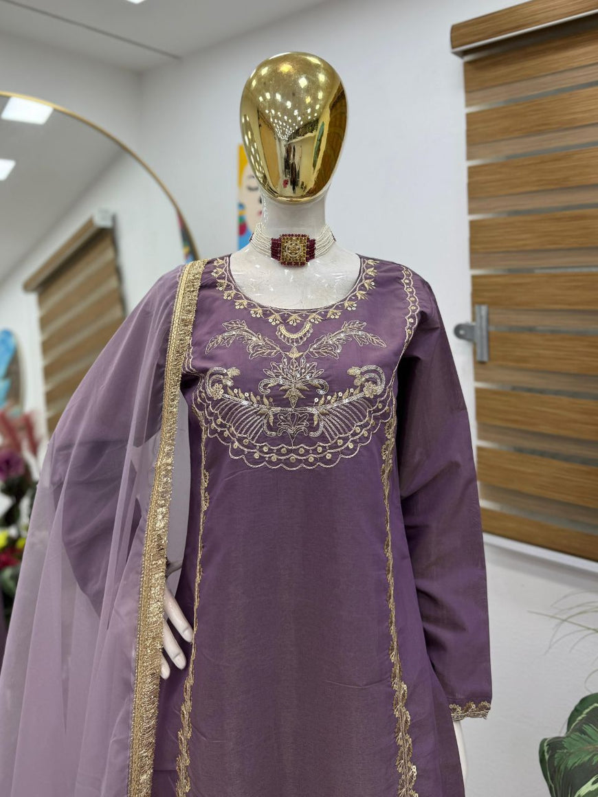 Designer Roman Silk Sharara Set with Embroidery