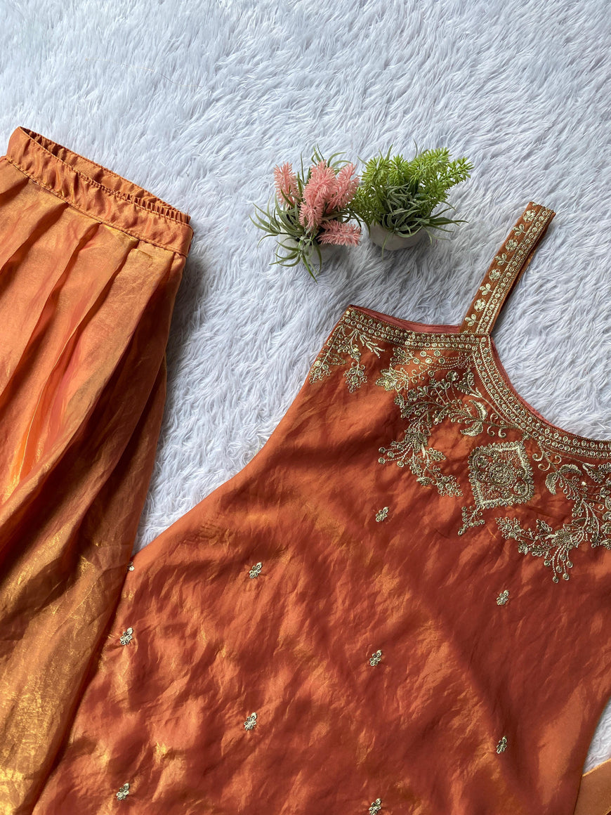 Zimmy Choo Sequence Embroidery Top Plazzo Dupatta Set