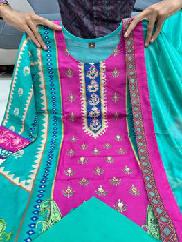 Sofiya Pure Chanderi Silk Suit Set with Dupatta & Pearl Mala