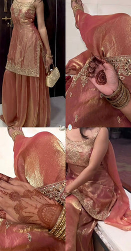 Zimmy Choo Sequence Embroidery Top Plazzo Dupatta Set