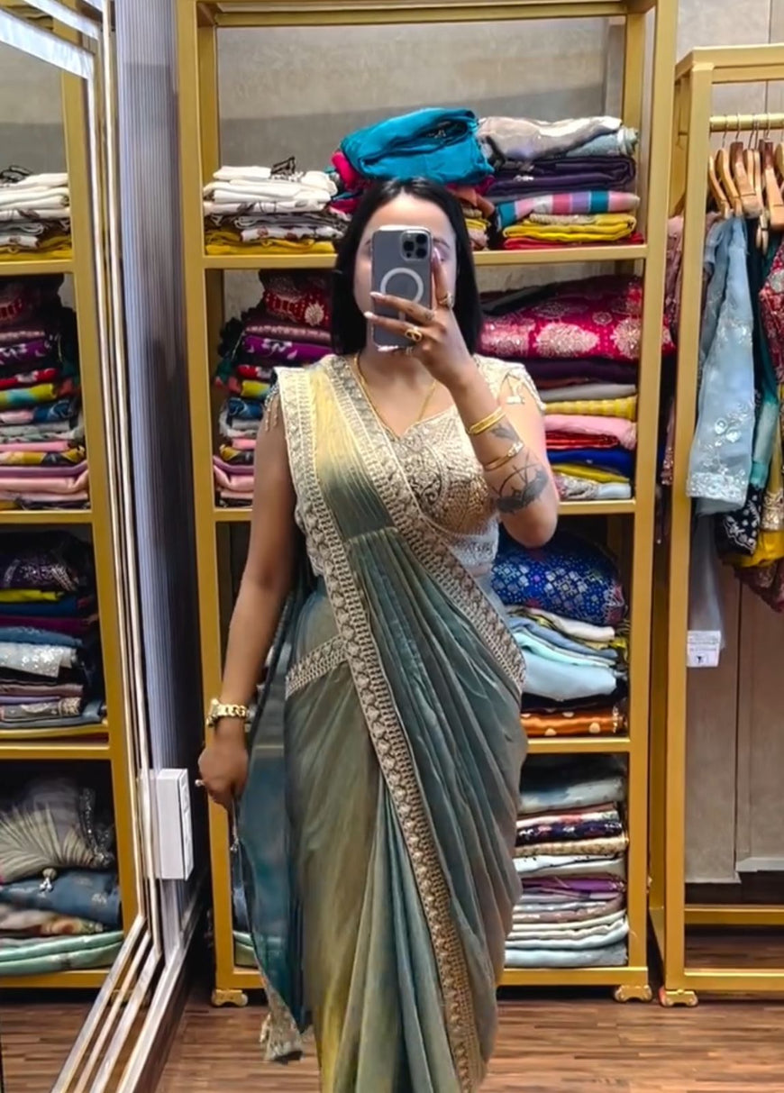 Ready to Wear Embroidery Sequence Work Saree with Blouse