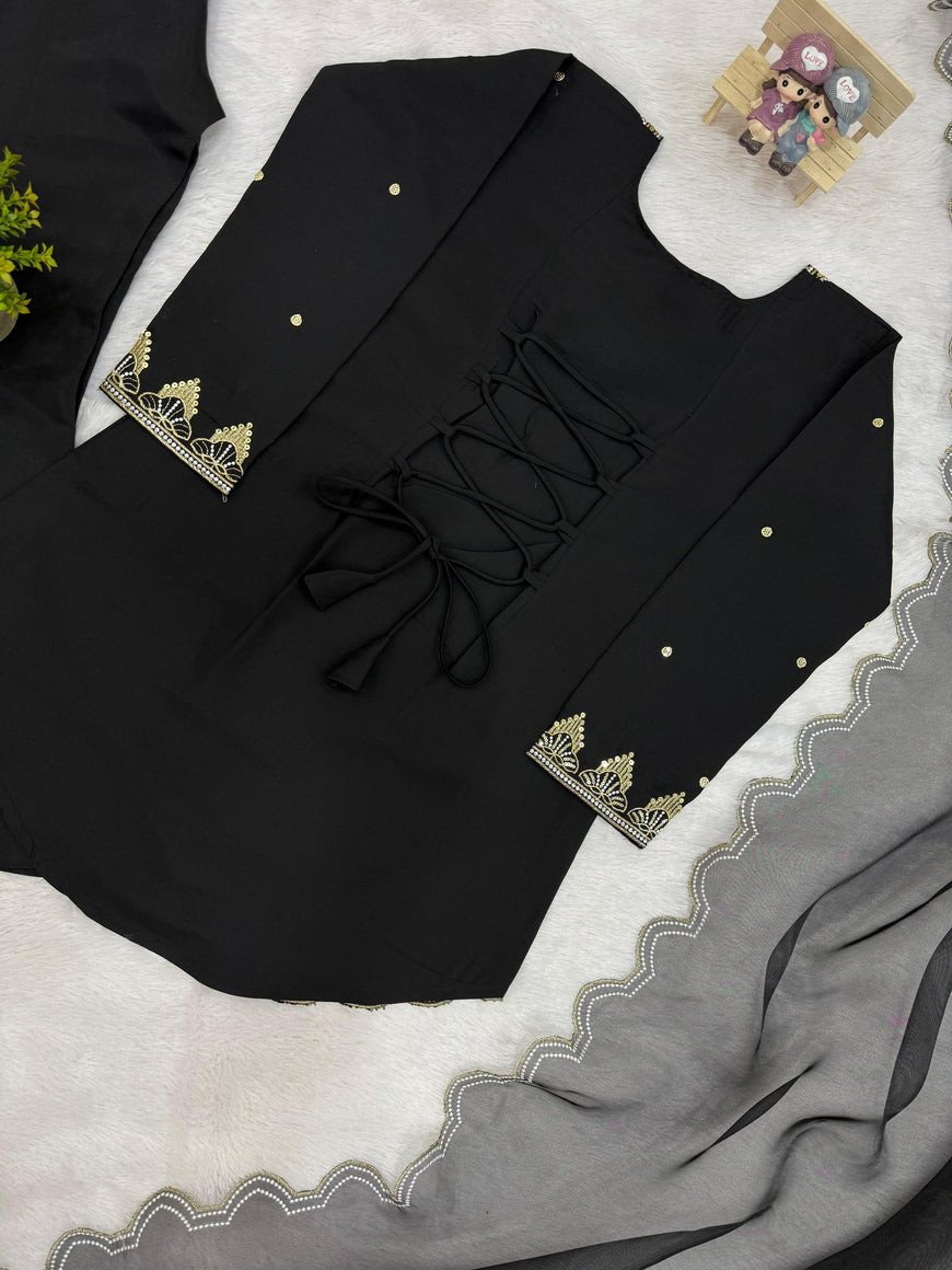 Roman Silk Embroidered Kurti Set with Dupatta (Code: 1160)