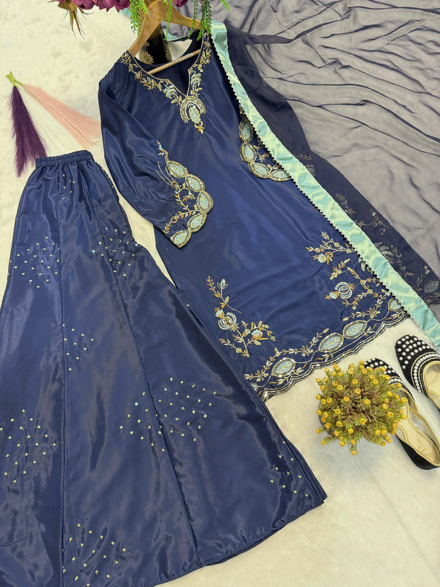 Designer Crepe Silk Sharara Suit Set (Code: 2033)