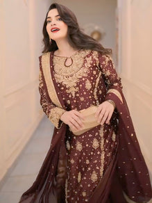 Heavy Embroidered Top-Plazzo Set with Dupatta