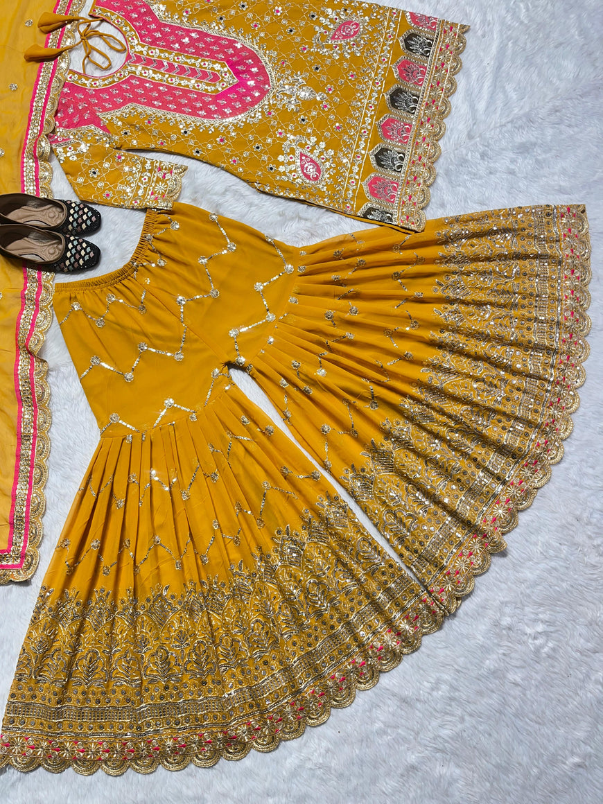 Designer Faux Georgette Sharara Set with Embroidery