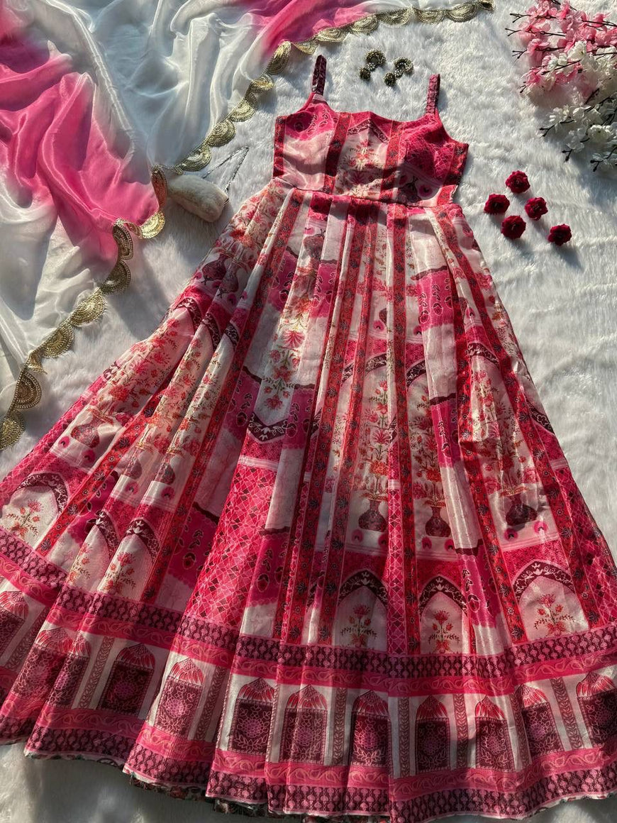 Designer Jimmy Organza Digital Printed Anarkali Gown