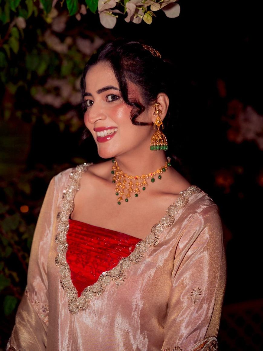 Pure Tissue Kurti Plazzo Set with Embroidered Dupatta