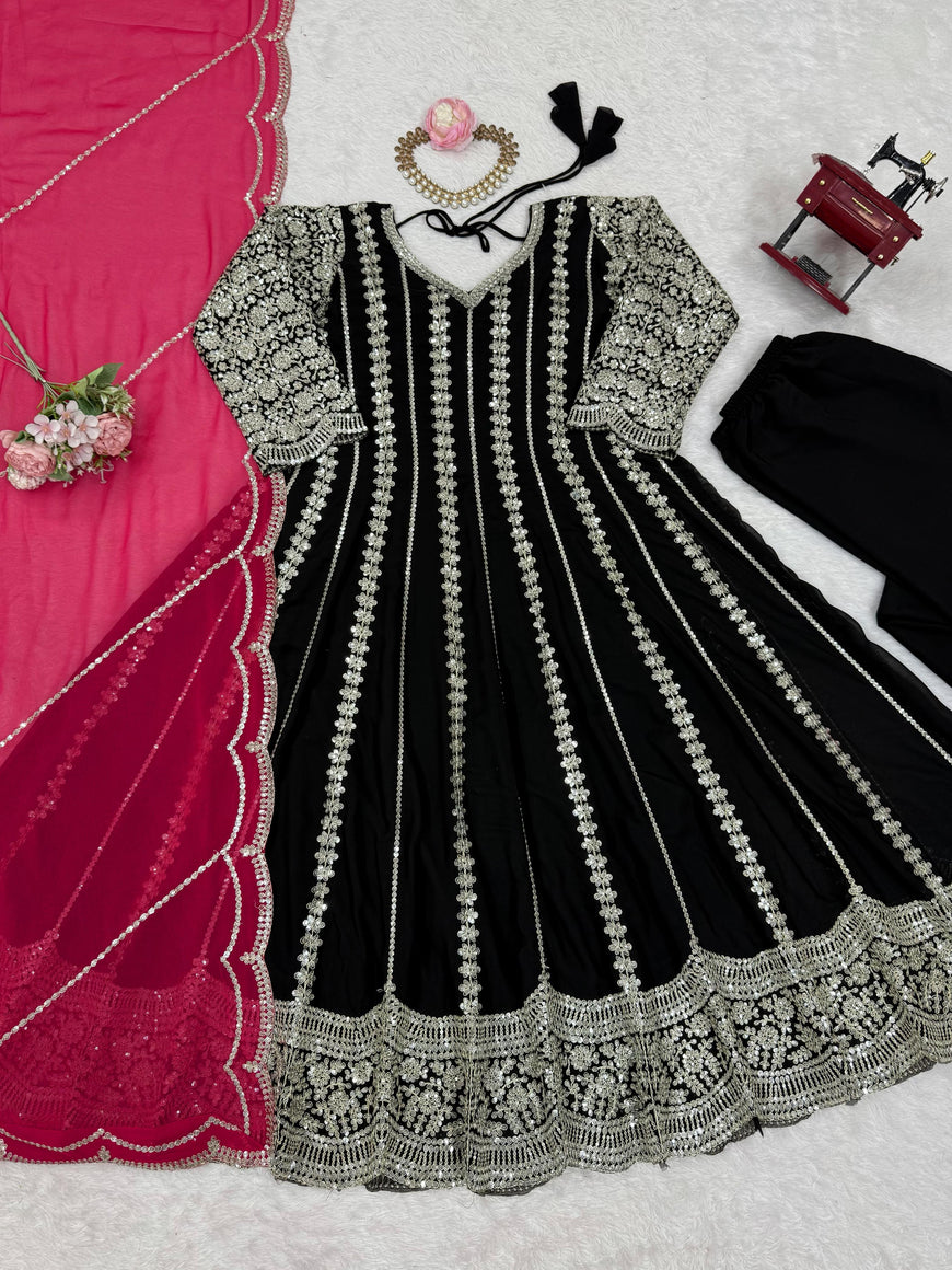 Designer Faux Georgette Anarkali Plazzo Set with Dupatta
