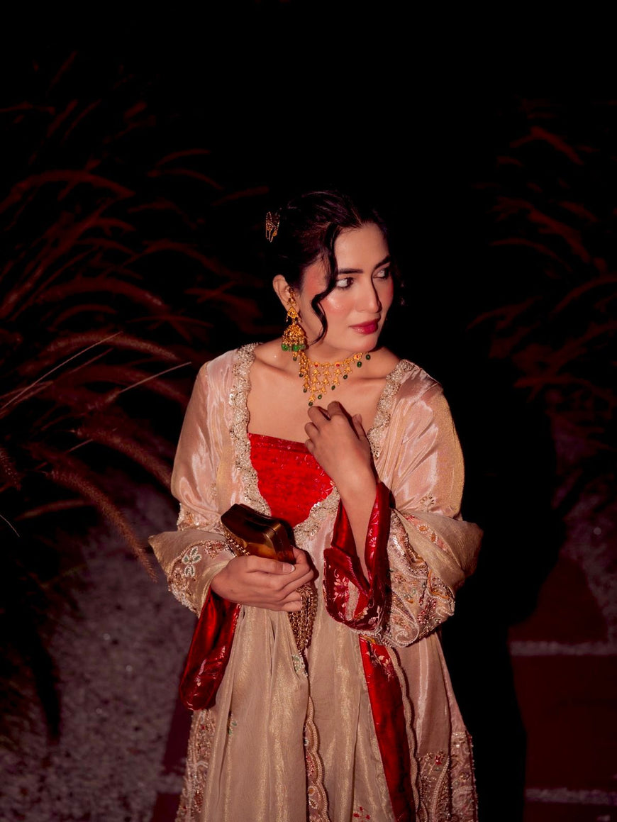 Pure Tissue Kurti Plazzo Set with Embroidered Dupatta