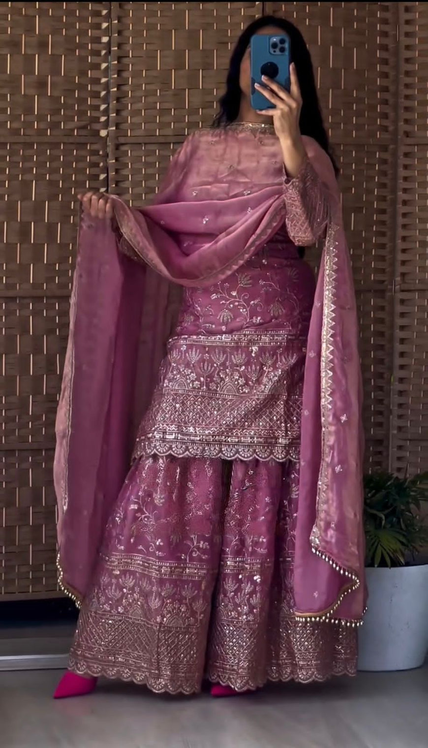 Designer Party Wear Top Sharara Palazzo Set with Dupatta