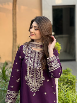 Sequins Embroidered Faux Georgette Kurti Pant Dupatta Set